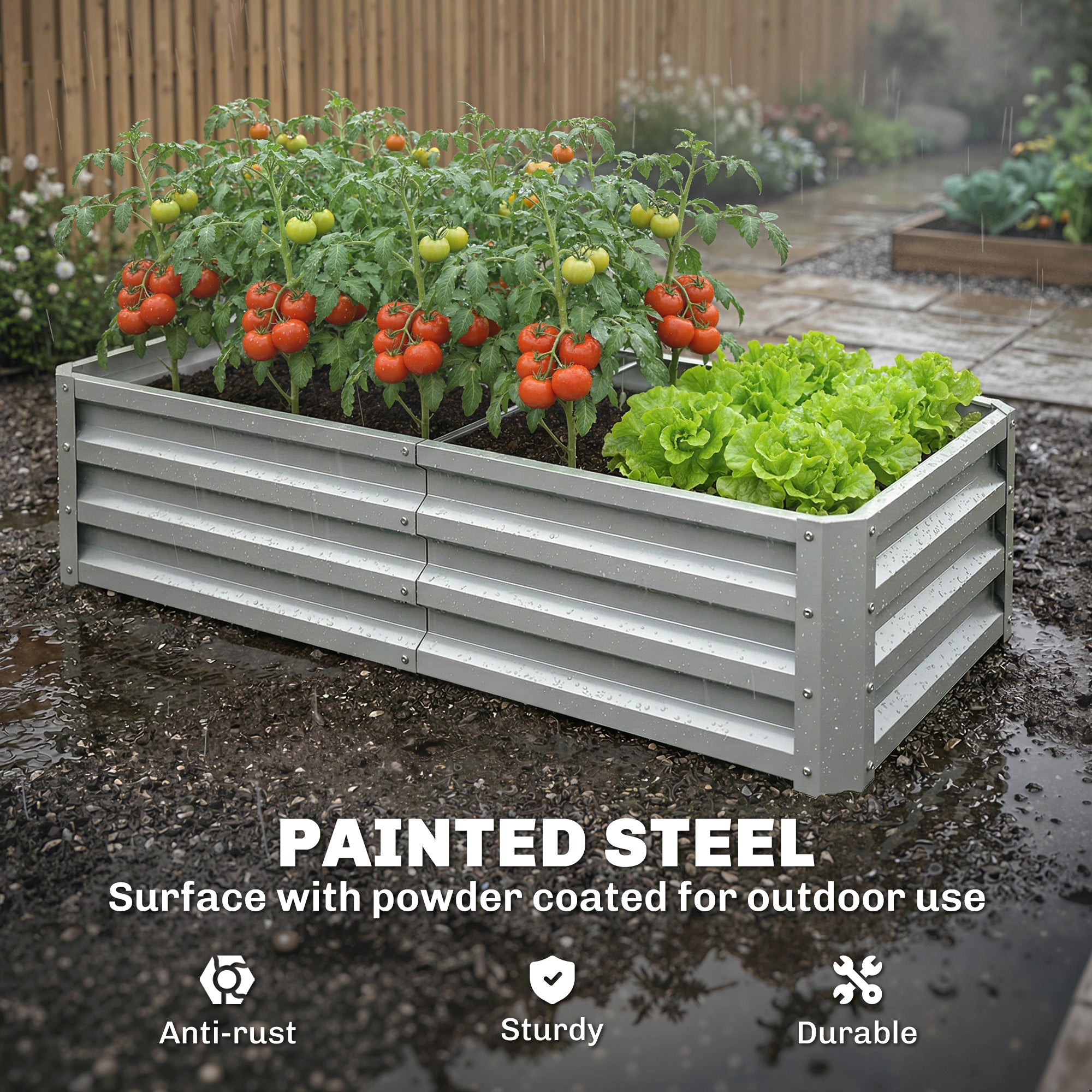 Raised Beds for Garden, Galvanized Outdoor Planters, for Herbs and Vegetables, Use for Patio, Backyard, Balcony, Silver