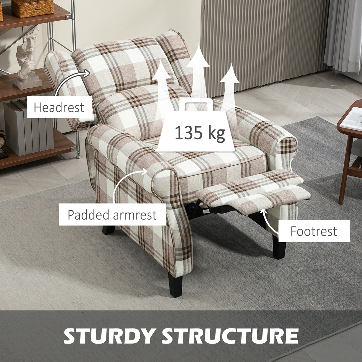 160° Reclining Armchair with Footrest - Brown