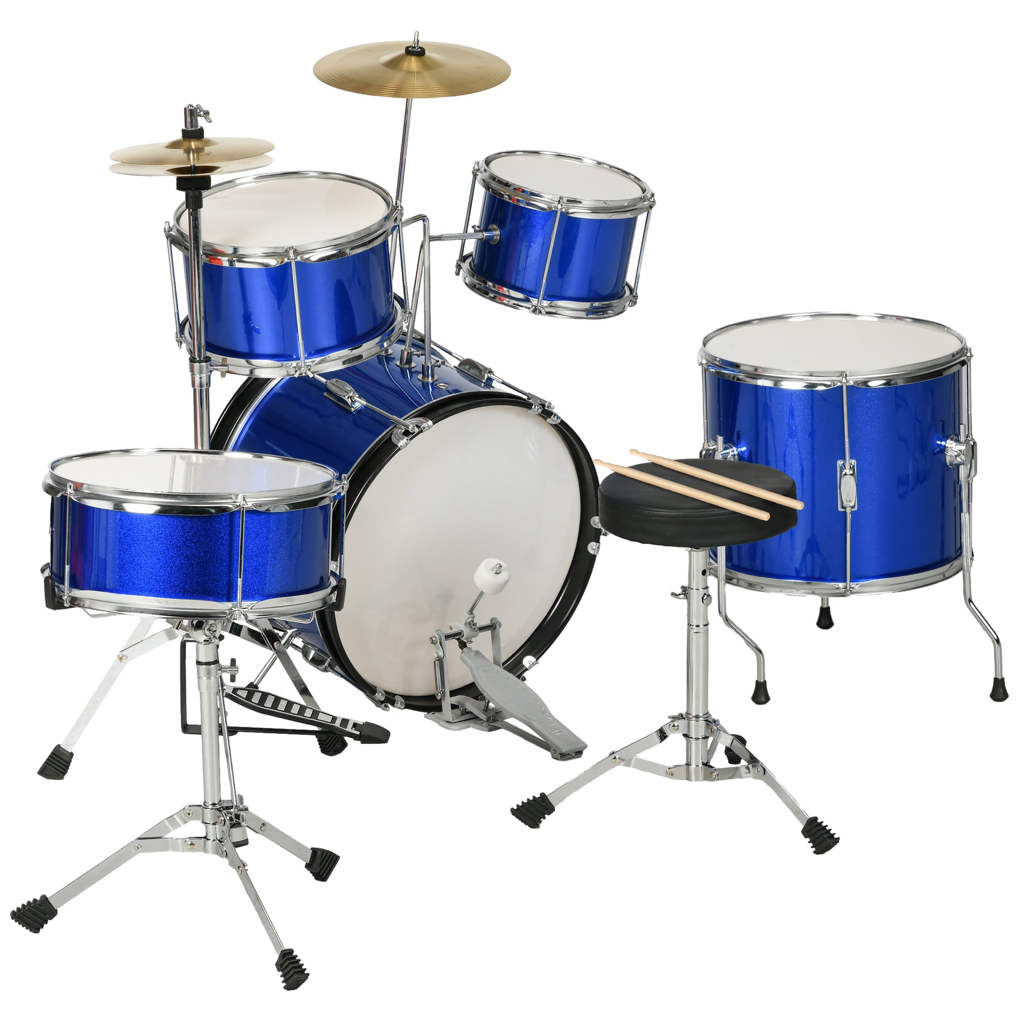 11-Piece Kids Drum Kits w/ Stool, Drumsticks, Pedal, Cymbals, for 3-6 Years, Blue