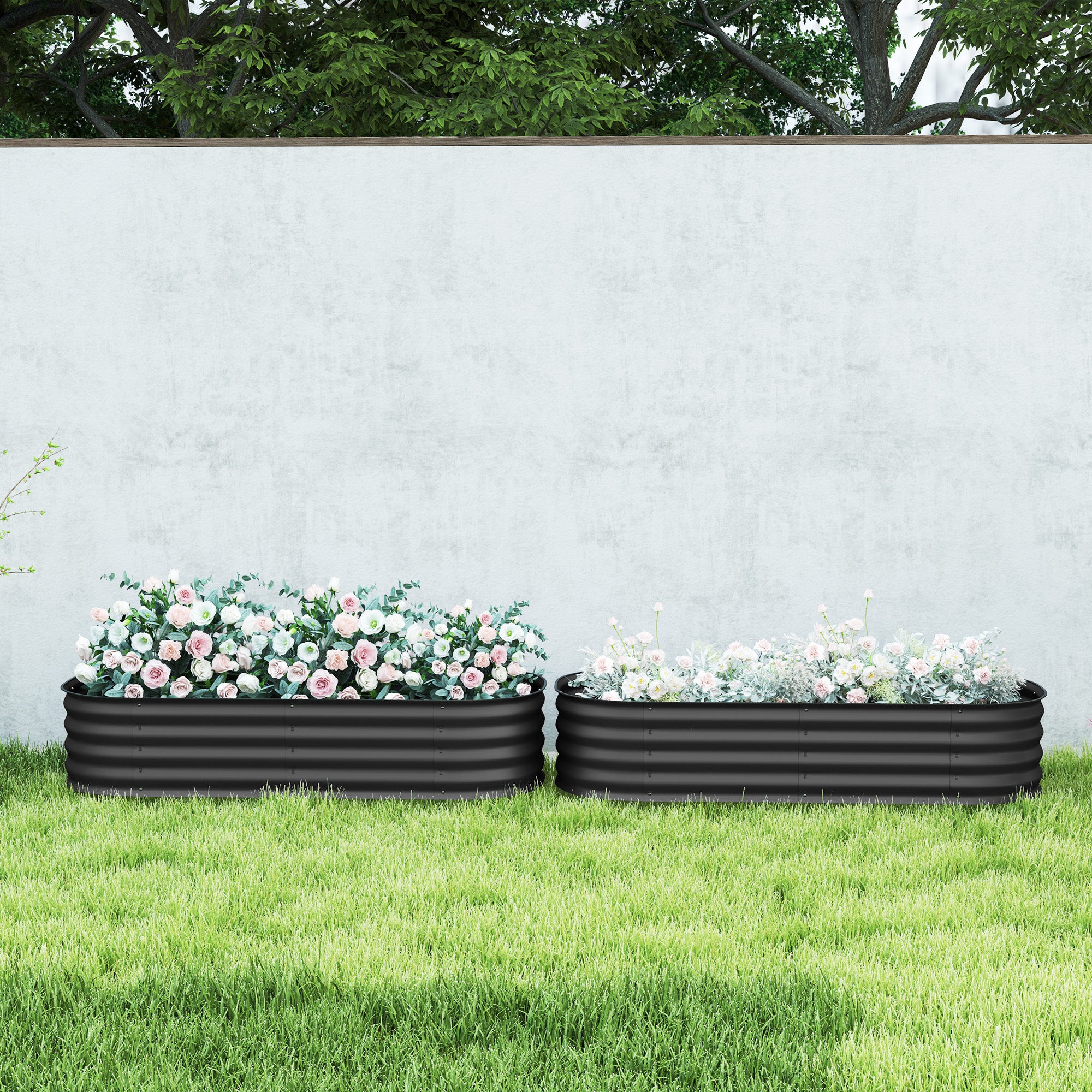 Galvanised Raised Garden Bed, Metal Planter Box with Safety Edging, for Flowers, Herbs, Succulents, Pack of 2, Dark Grey