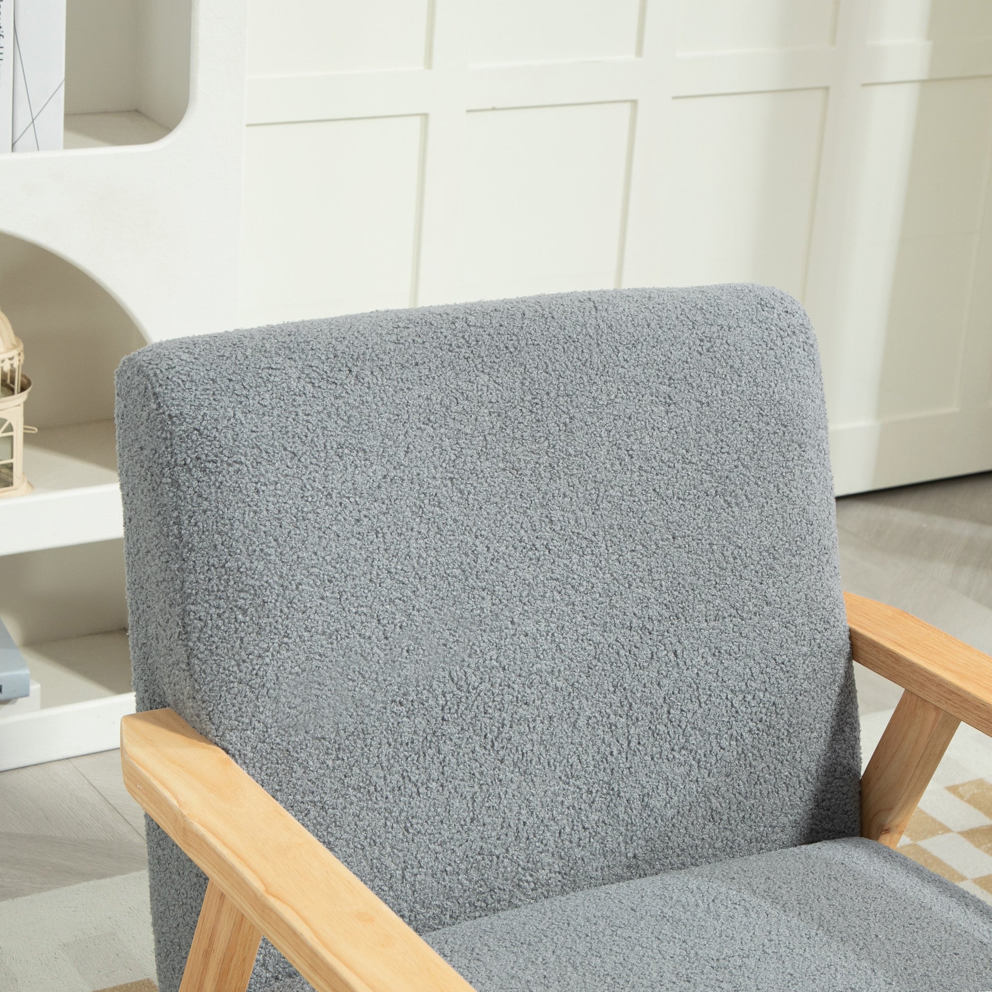 Wide Seat Accent Chair with Wood Frame and Thick Cashmere Cushions - Grey