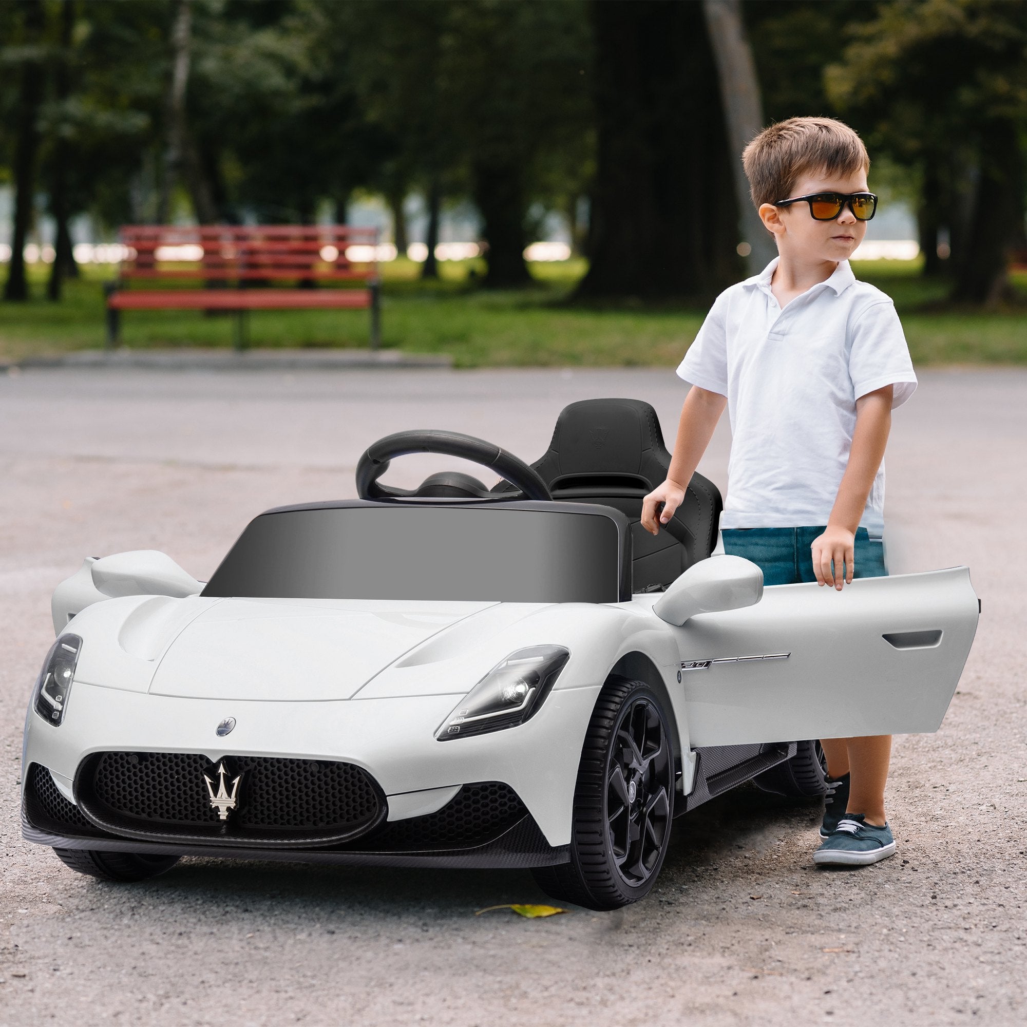 Maserati MC20 Licensed 12V Kids Electric Ride on Car with Remote Control, Spring Suspension, White