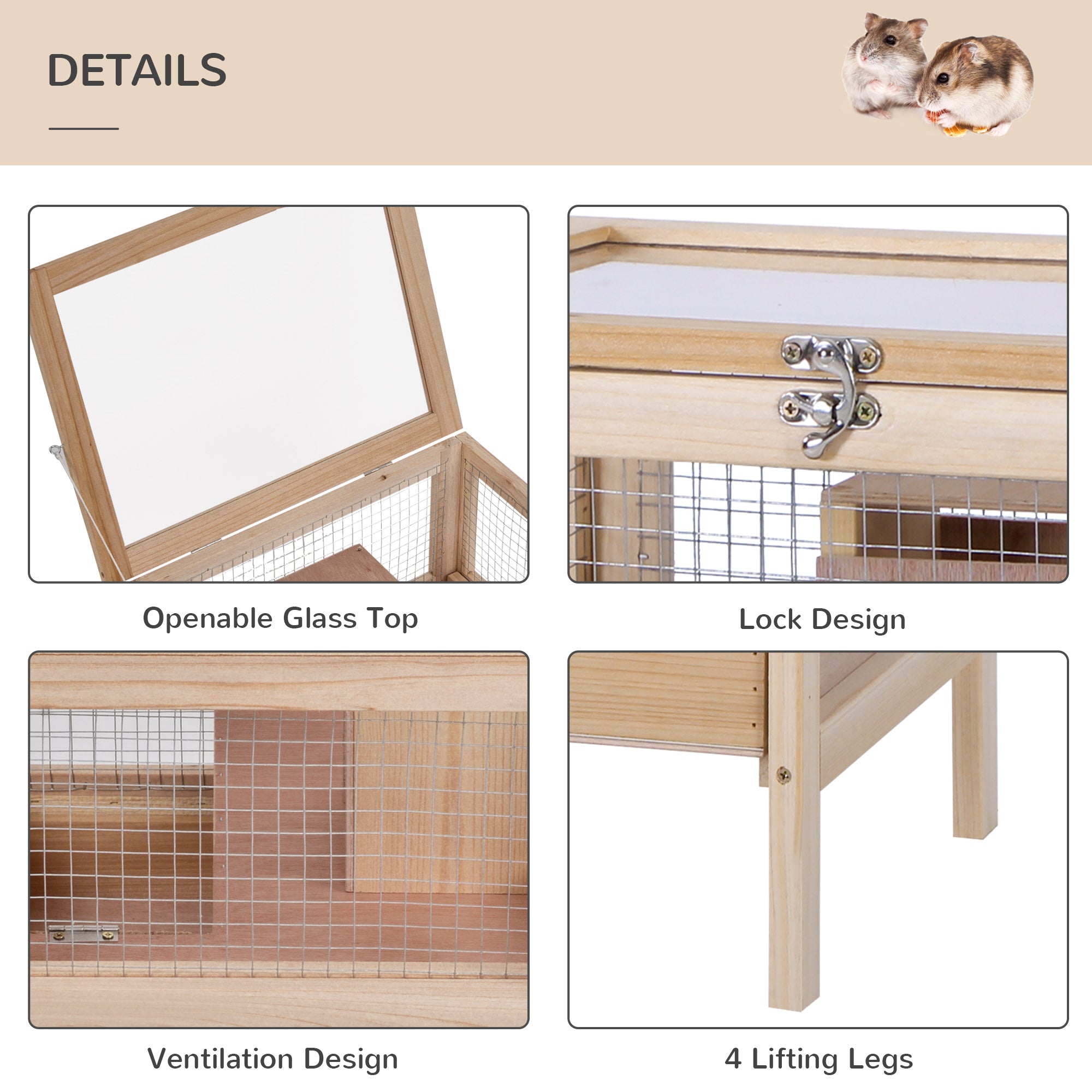 Hamster Cage Rodent Pet Small Animal Kit Large Wooden hut Box Double Layers Easy Clean 46 x 34 x 48 cm