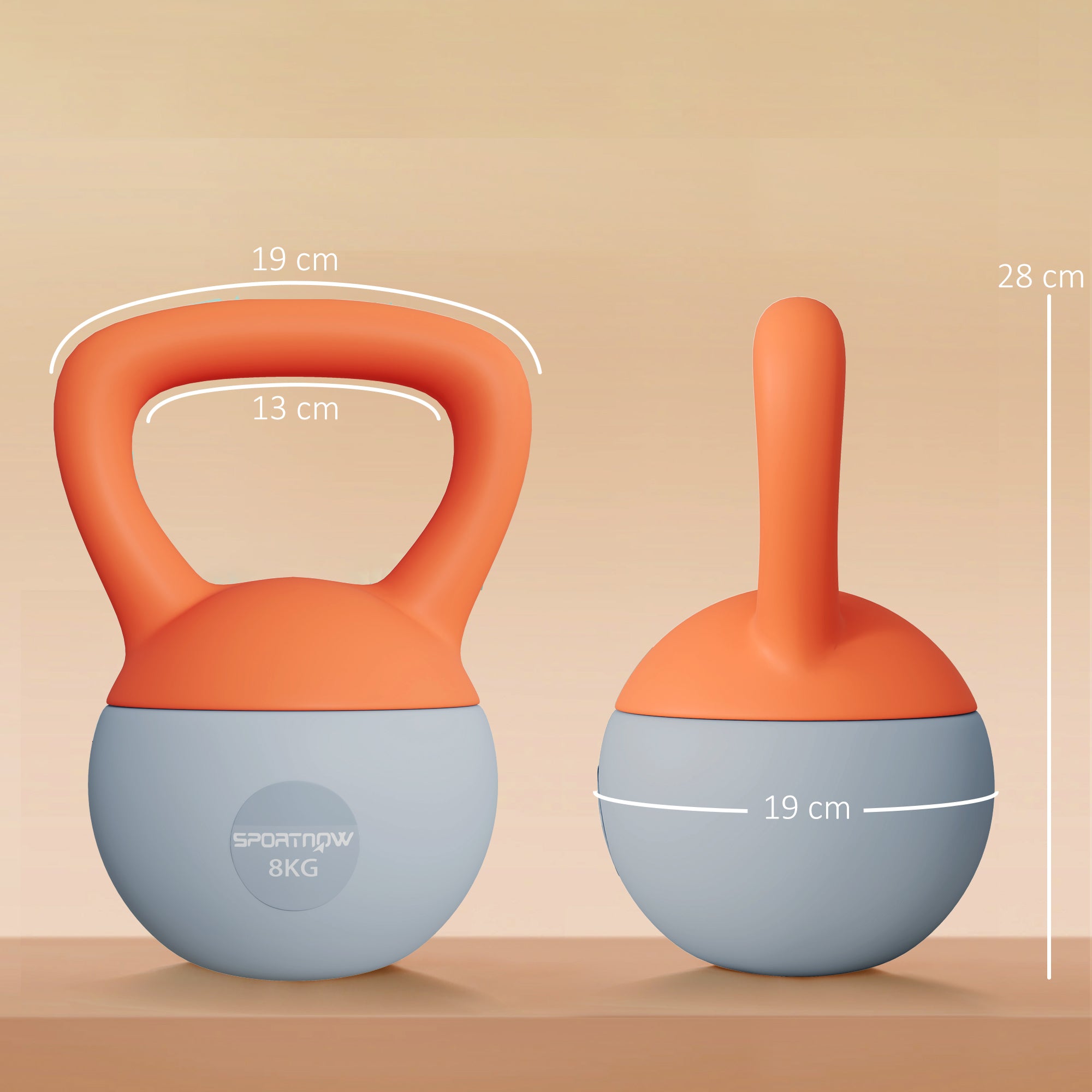 Soft Kettlebell, 8kg Kettle Bell with Non-Slip Handle for Home Gym Weight Lifting and Strength Training, Orange and Grey