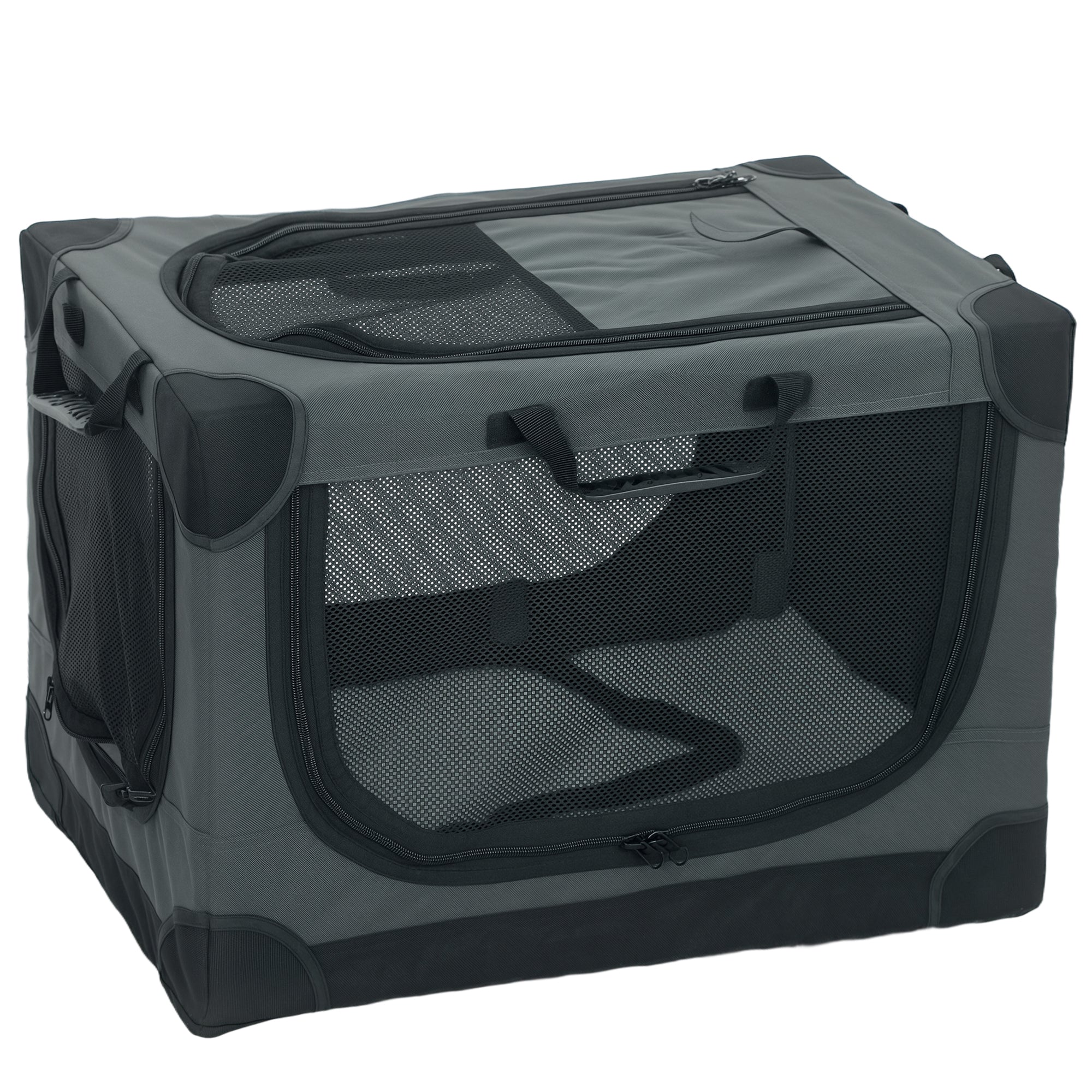 Soft Dog Crate Pet Travel Crate 60 x 42 x 43 cm with Removable Pad Mesh Window Army Green