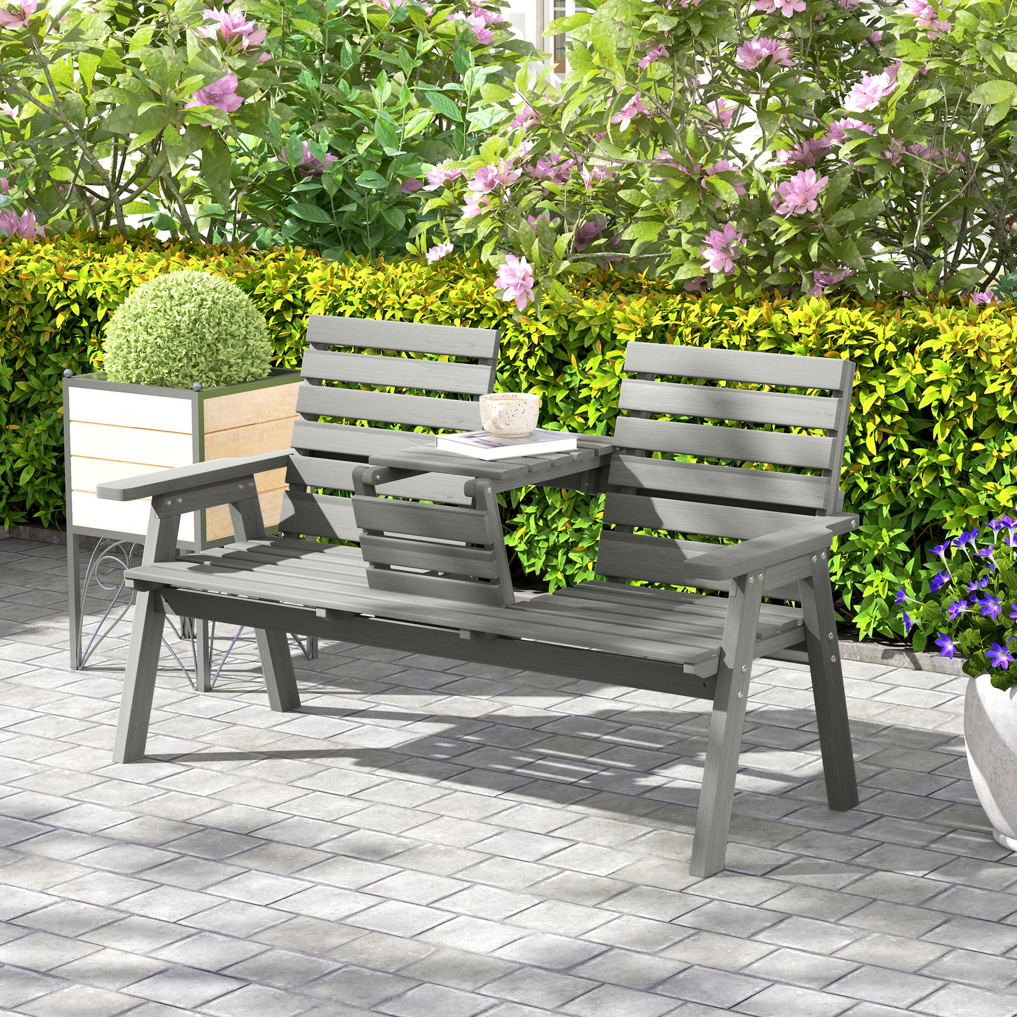 Convertible Fir Wood 2 to 3 Seater Outdoor Garden Bench - Grey