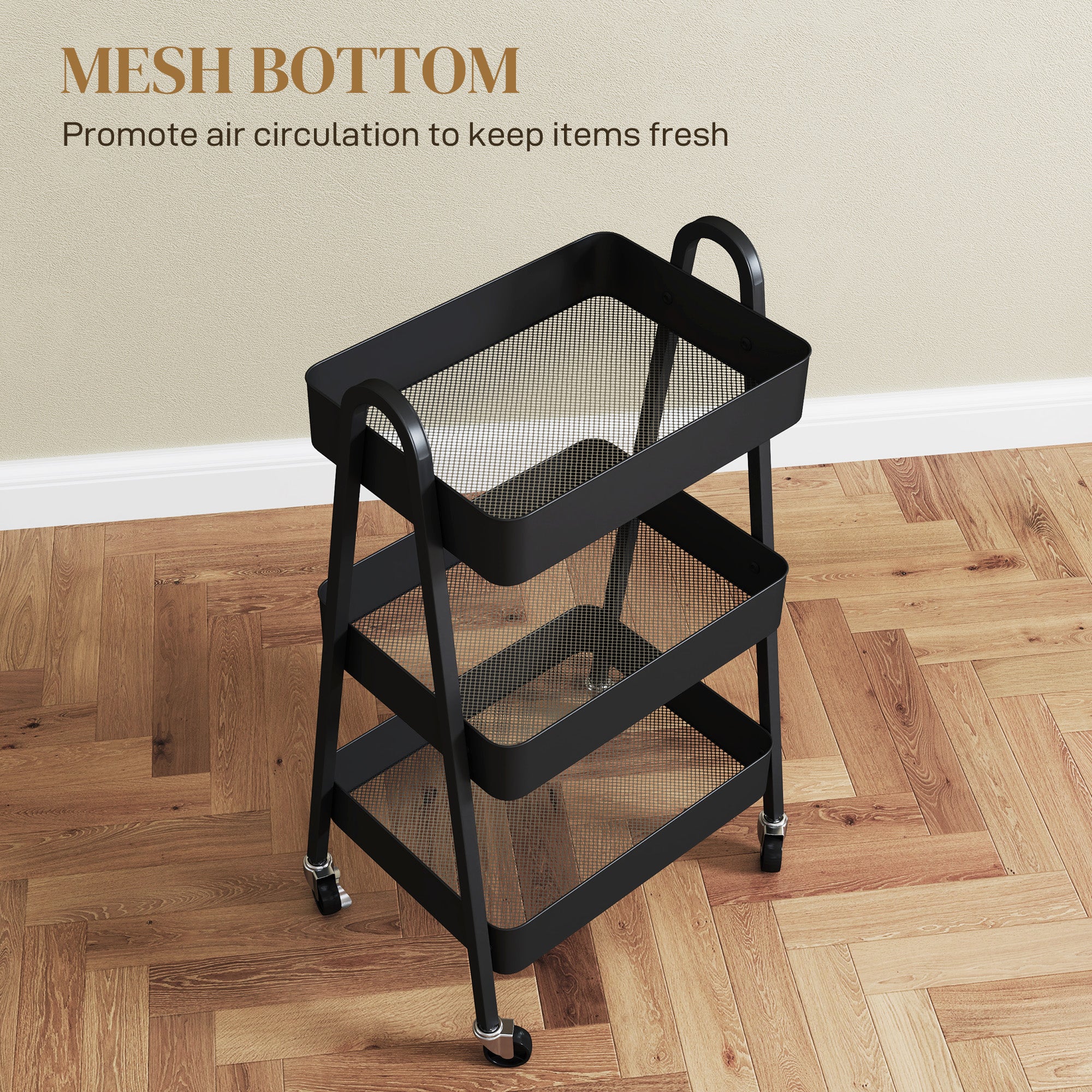 Three-Tier Storage Trolley - Black