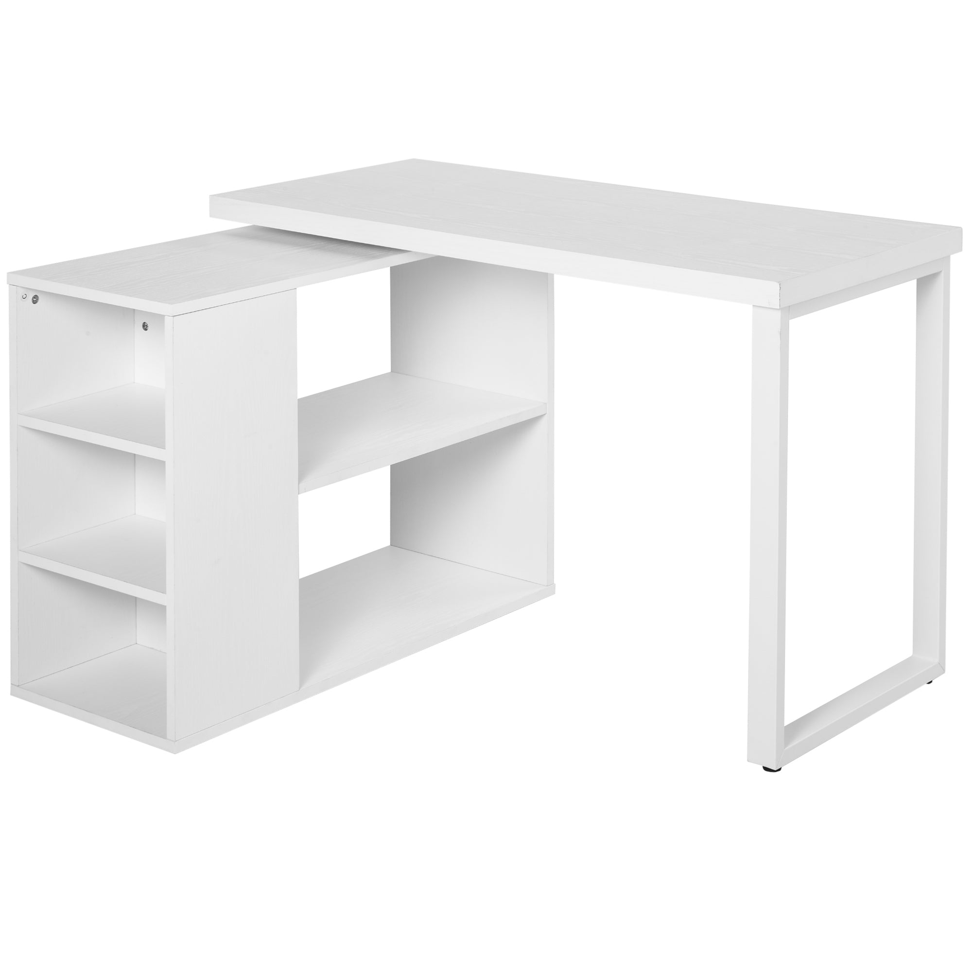 Corner Desk L-Shaped Straight Computer Desk with Rotating Storage Shelf, White Wood Grain