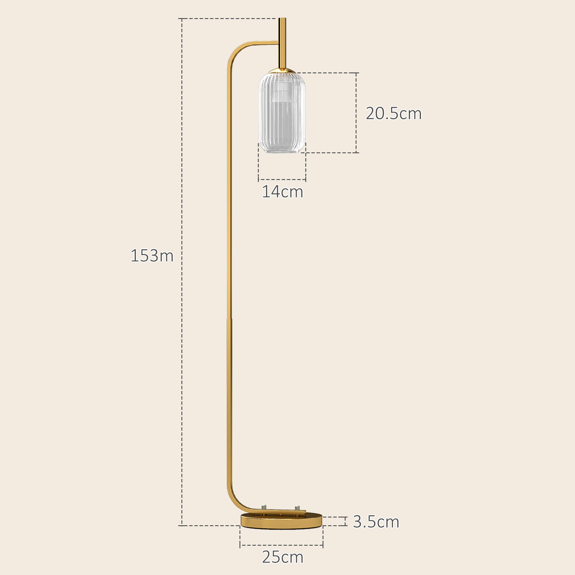 Modern Floor Lamp with Glass Lampshade and Foot Switch for Living Room & Bedroom - Gold Tone