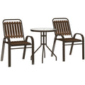 3 Pieces Outdoor Patio Bistro Set with Stackable Chairs and Tempered Glass Table - Dark Brown