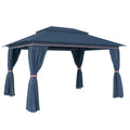 3 x 4 m Outdoor Garden Gazebo with Netting and Curtains, UPF50+ Patio Gazebo Permanent Pavilion Canopy, Dark Blue