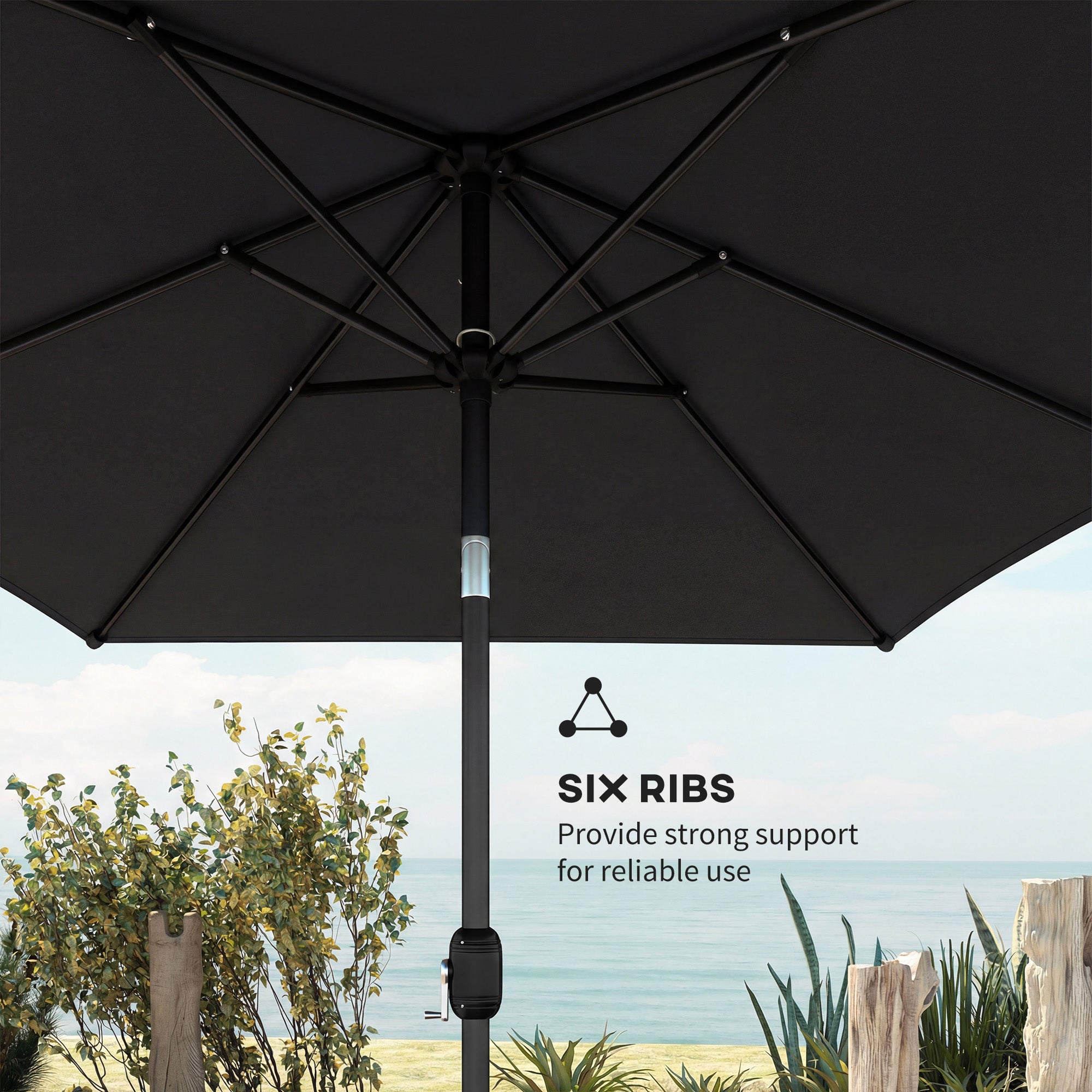 Garden Parasol, Parasol Umbrella with Crank Handle, Tilt Function, Polyester Canopy, Black