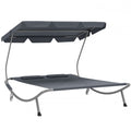 Double Outdoor Bed with Adjustable Canopy and Steel Frame - Light Grey