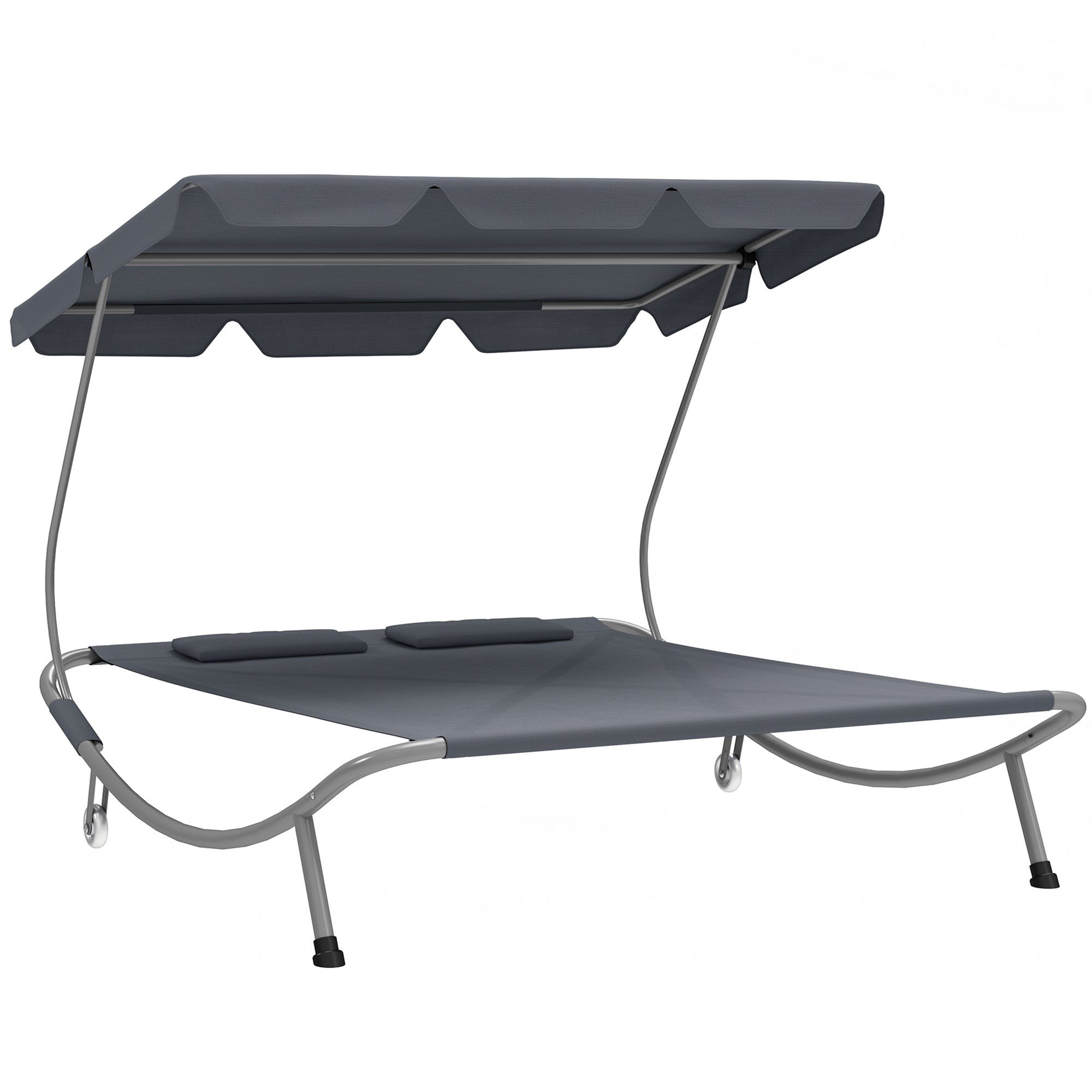 Double Outdoor Bed with Adjustable Canopy and Steel Frame - Light Grey