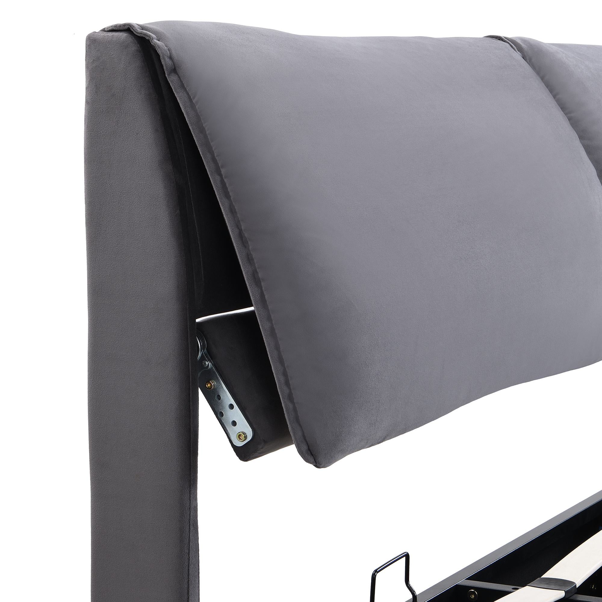 King Size Upholstered Bed with Hydraulic Storage and 3 Drawers - Grey Velvet