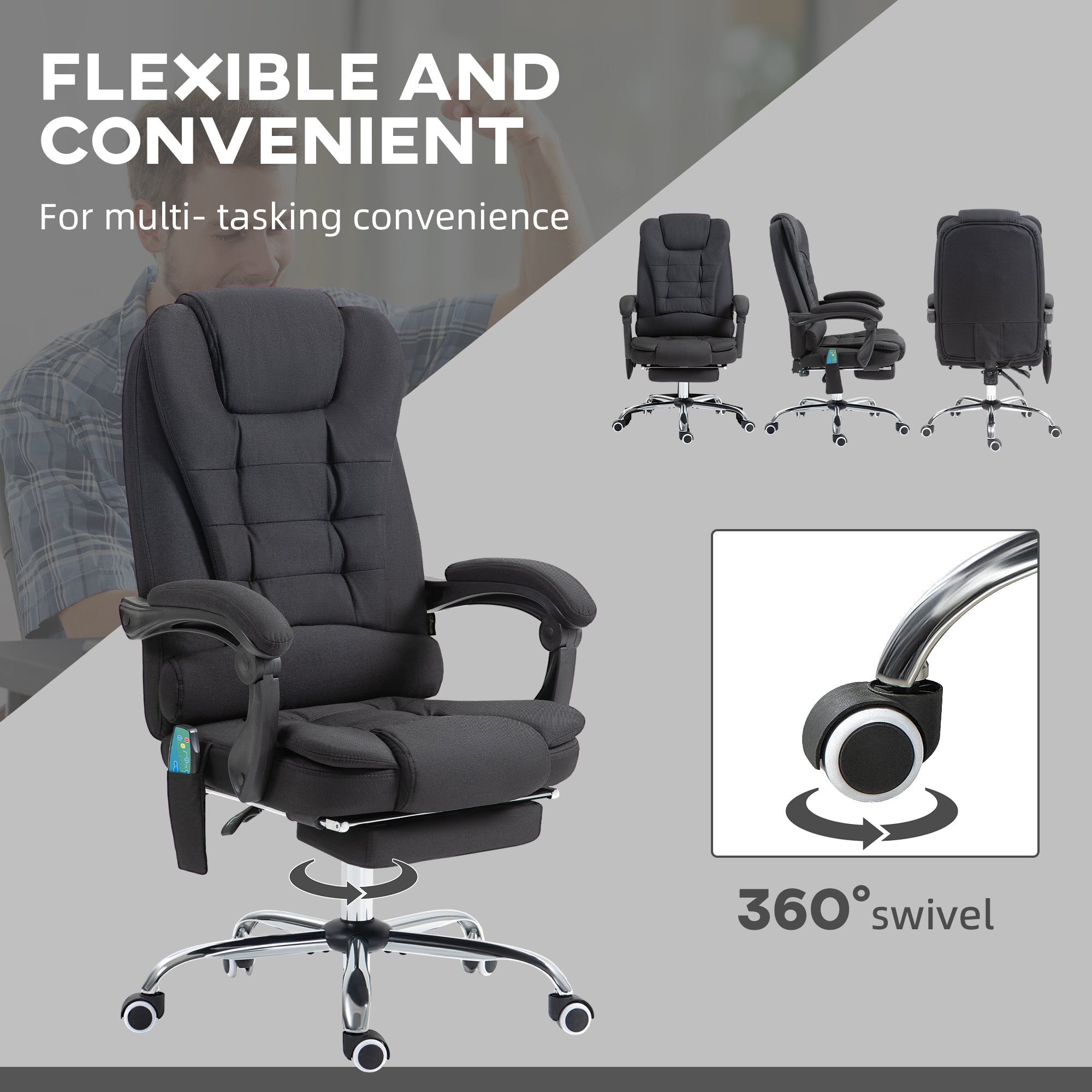 Six-Point Massage and Heated Office Chair - Black