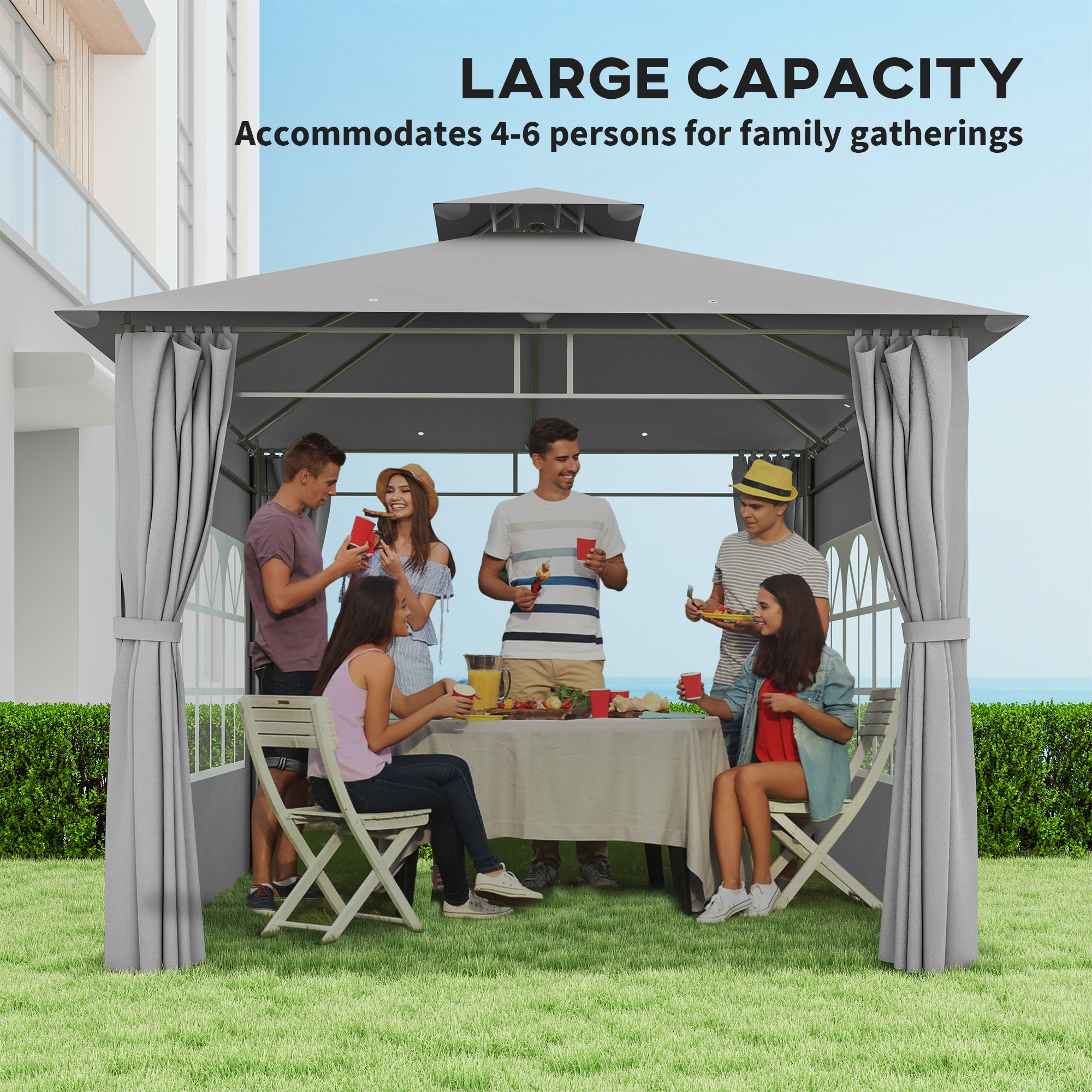 3 x 3 Metres Garden Gazebo Set with Double Roof and Removable Sidewalls - Light Grey