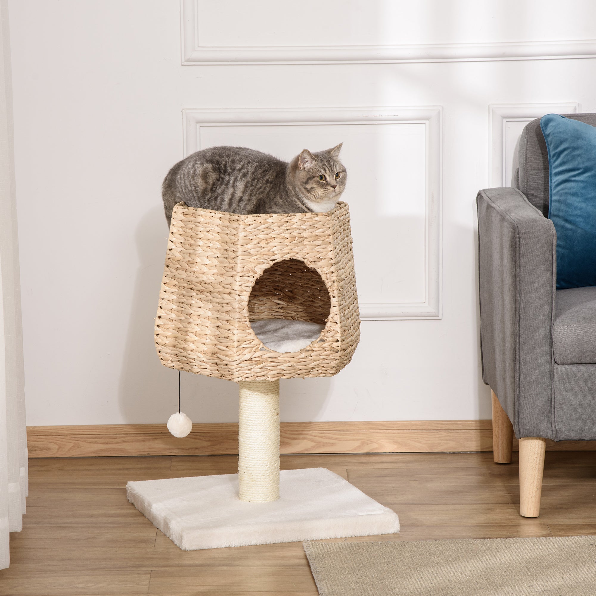 Cat Tree Tower with Scratching Post for Indoor Cats Climbing Activity Center Kitten Furniture Condo Sisal 45 x 45 x 66cm Natural