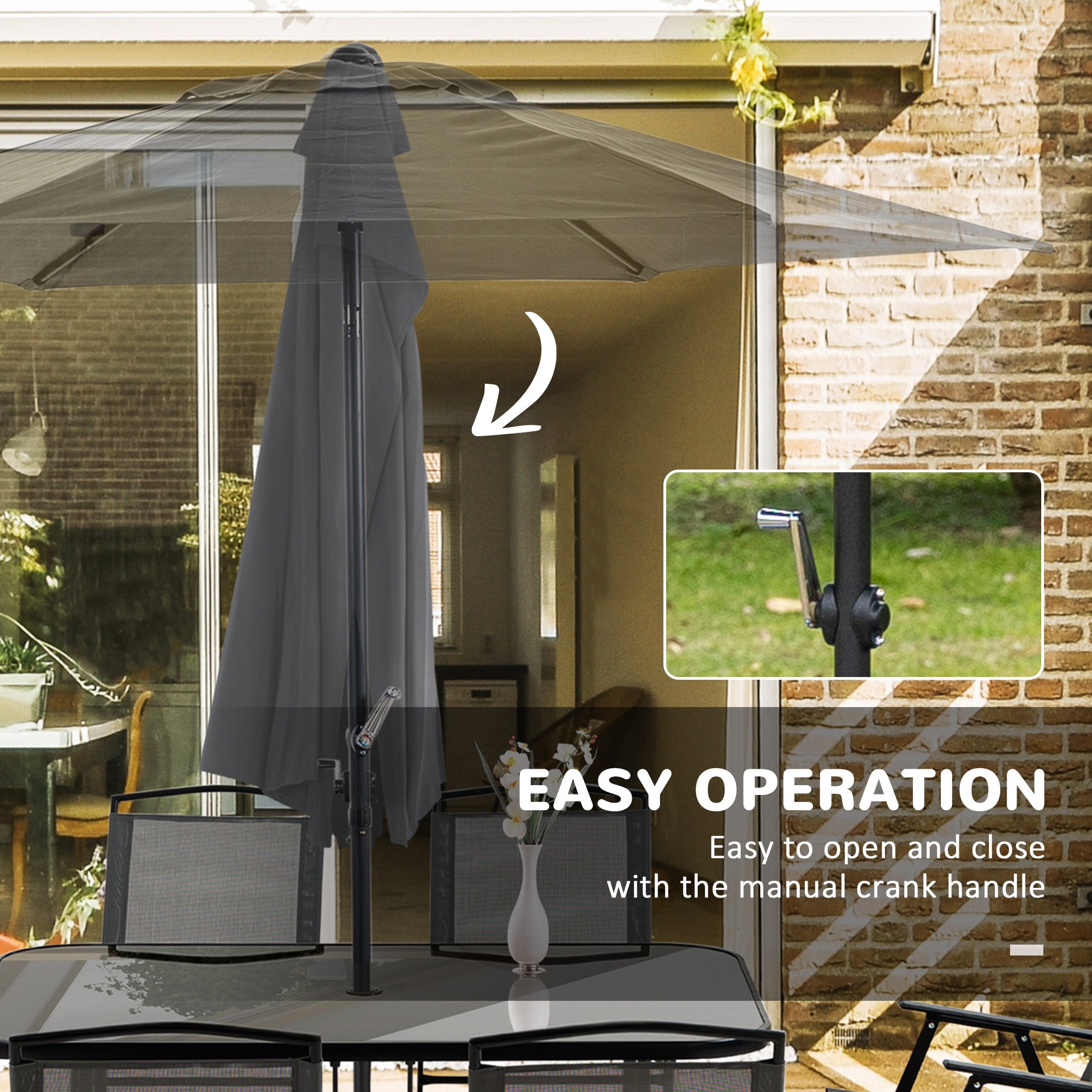 Eight-Piece Garden Dining Set, with Chairs, Table and Parasol - Black