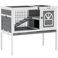 Wooden Rabbit Hutch and Guinea Pig Cage with Removable Tray and Openable Roof - Grey