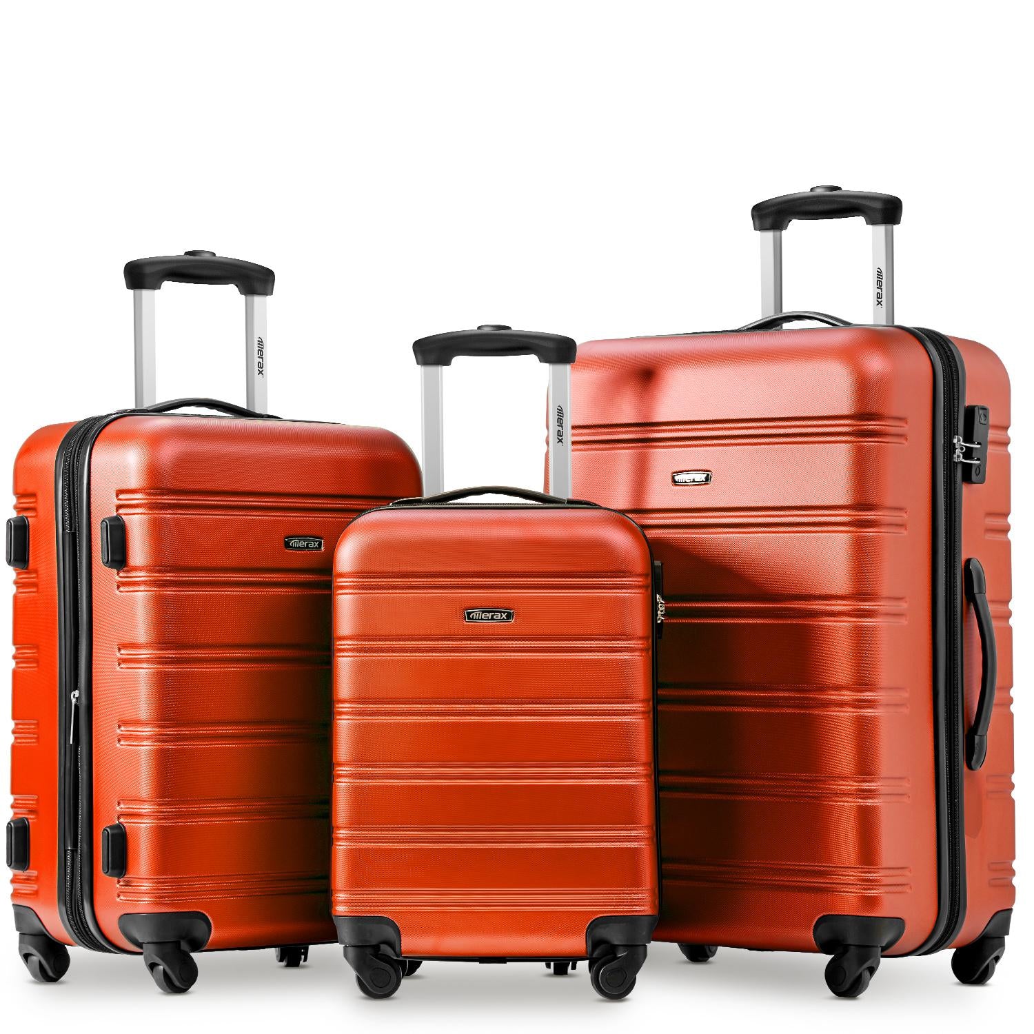 20/24/28 Inch Set of 3 ABS Hard Shell 4-Wheel Travel Luggage with Silent Wheels, Secure Combination Lock, Trolley Suitcase Set, Orange