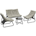 4 Seater Garden Furniture Conversation Set with Loveseat, Chairs & Glass Coffee Table - Light Grey