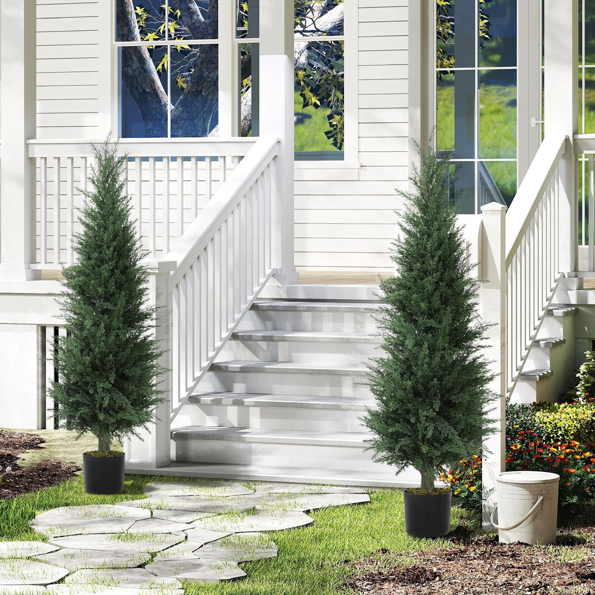Set of Two Artificial Cypress Trees - Green