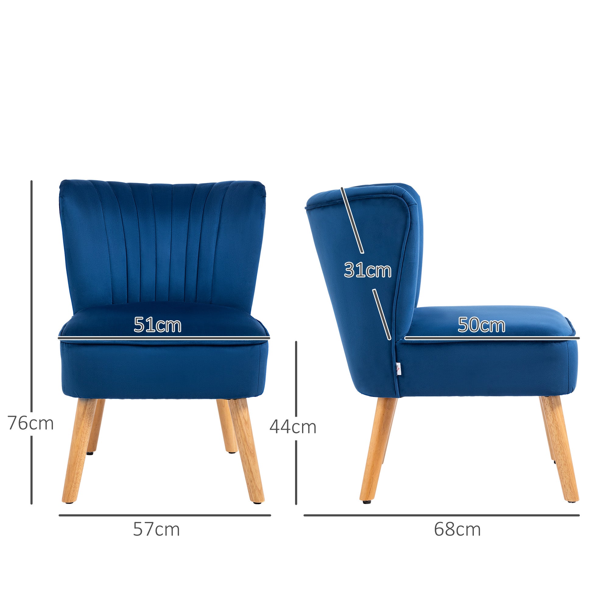 Modern Accent Chair, Fabric Living Room Chair with Rubber Wood Legs and Thick Padding, Dark Blue
