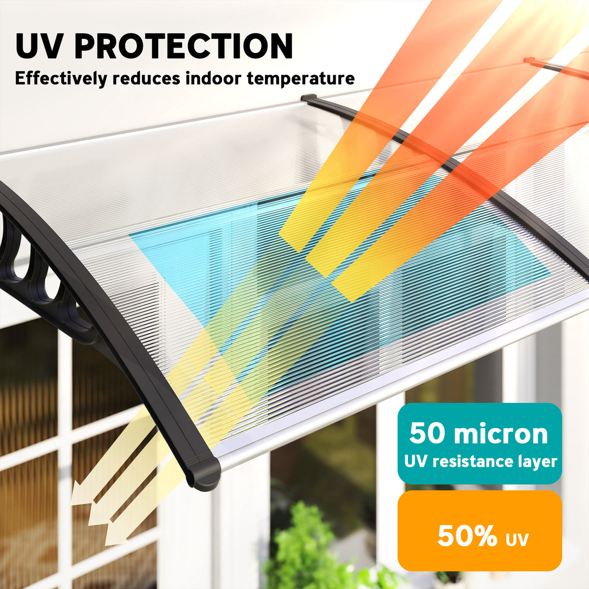 Front Door Canopy, Outdoor Awning, Rain Shelter, 303 x 96cm , Clear