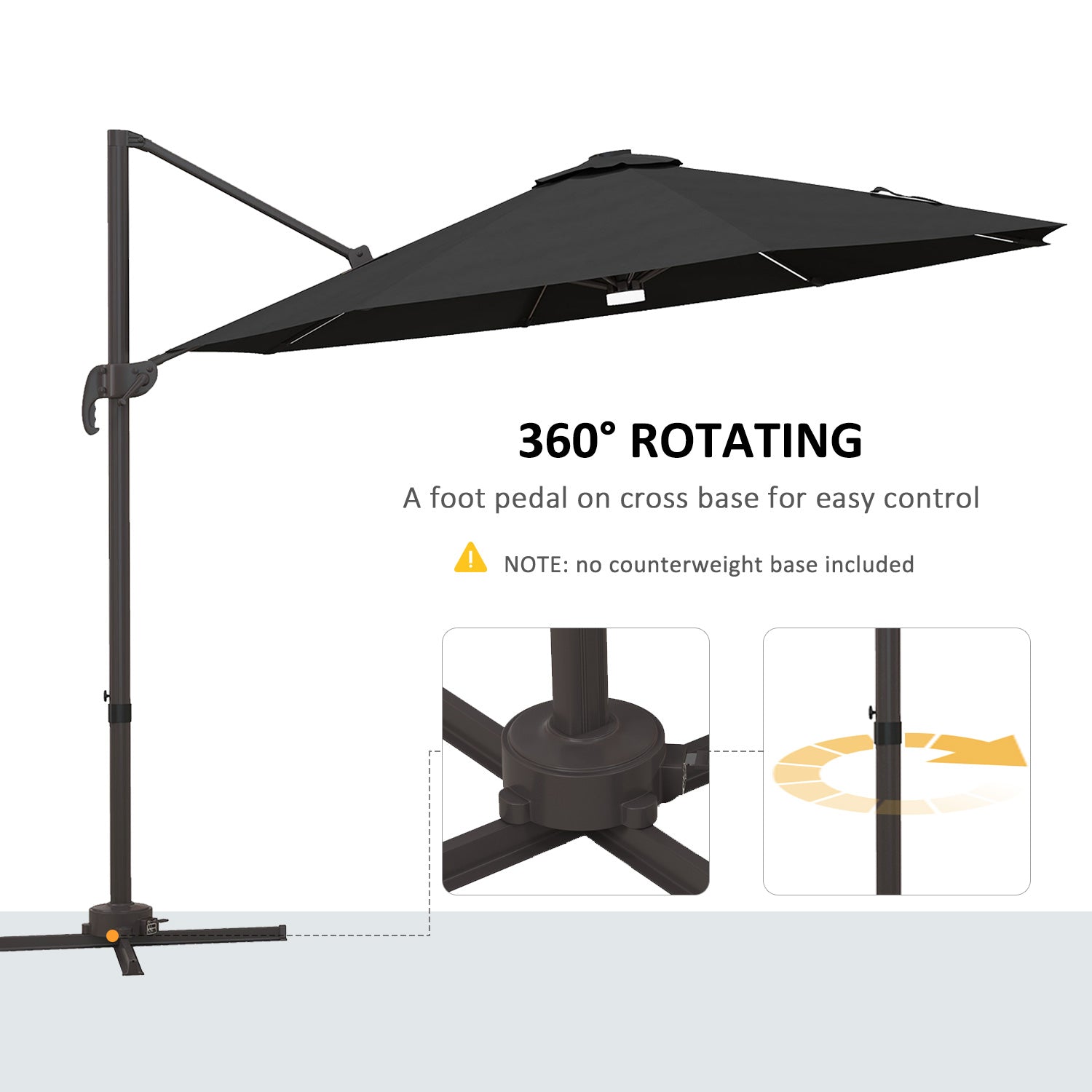 Cantilever Parasol, with LED Lights and Cross Base - Dark Grey