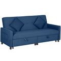 Three-Person Velvet-Feel Sofa Bed with Cushions and Adjustable Backrest - Blue