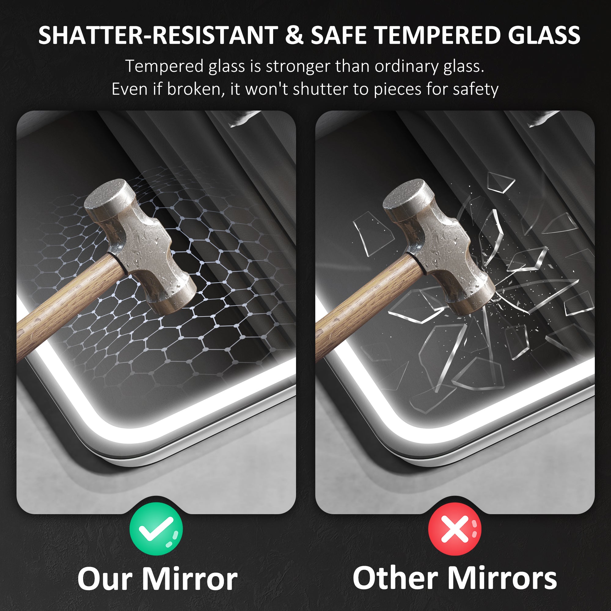 80 x 60 cm Bluetooth Bathroom Mirror - Silver-Tone