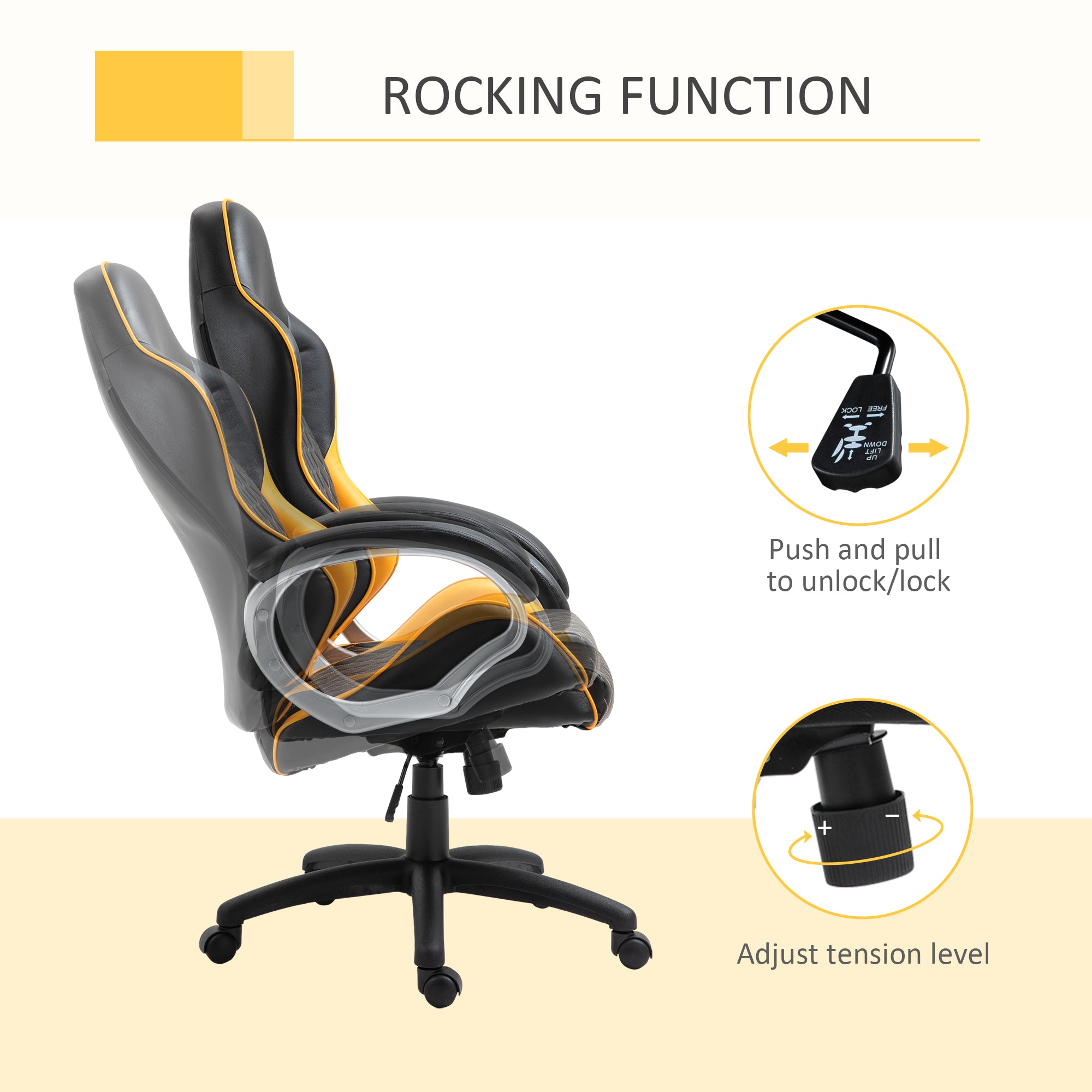 Office Chair Faux Leather Diamond Line High-Back Rocker Swivel Desk Chair Orange