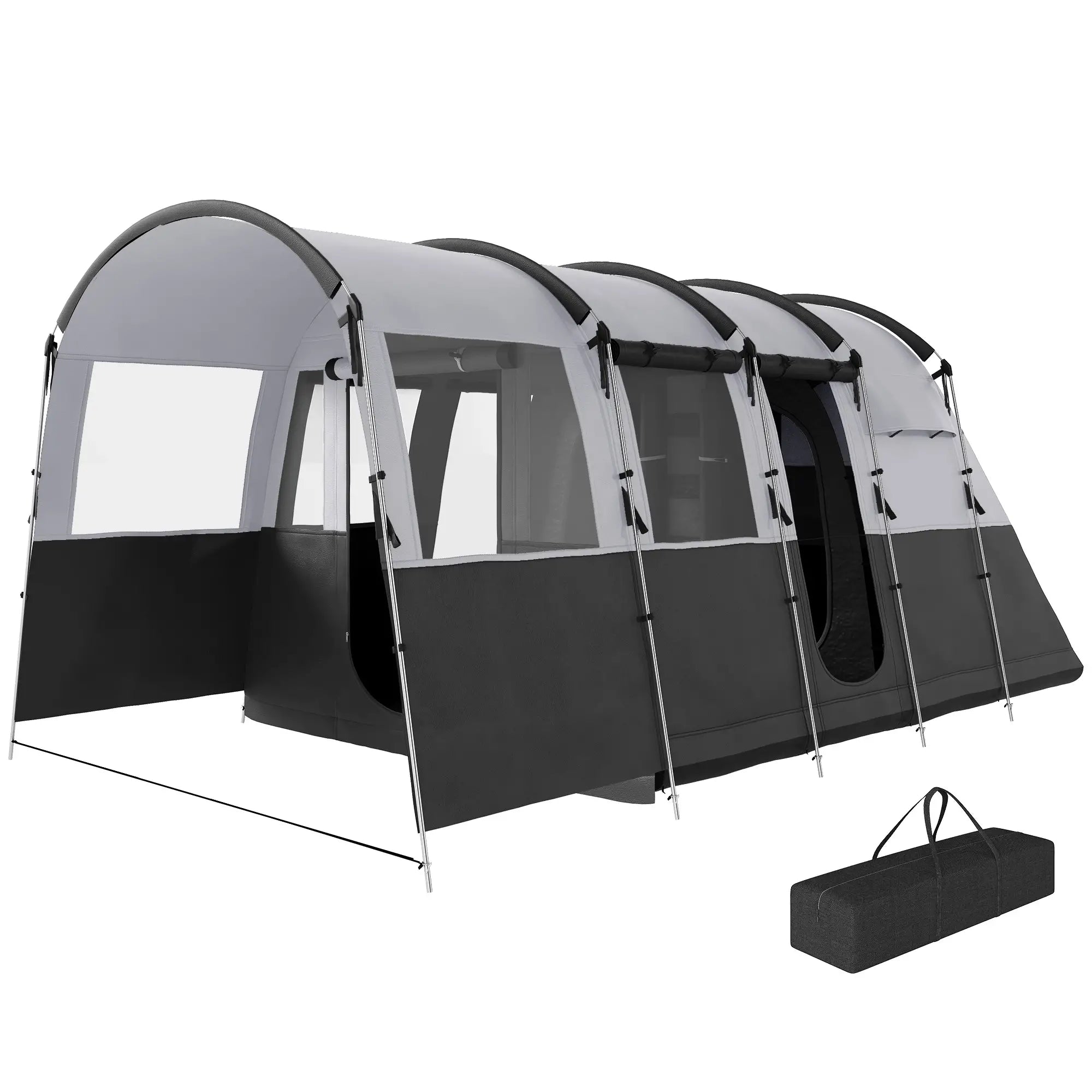 8 Person Waterproof Tunnel Camping Tent with 4 Large Windows - Grey