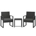 Rattan Bistro Set, 3 Piece Garden Furniture Set with Glass Top Table and Cushions, Dark Grey