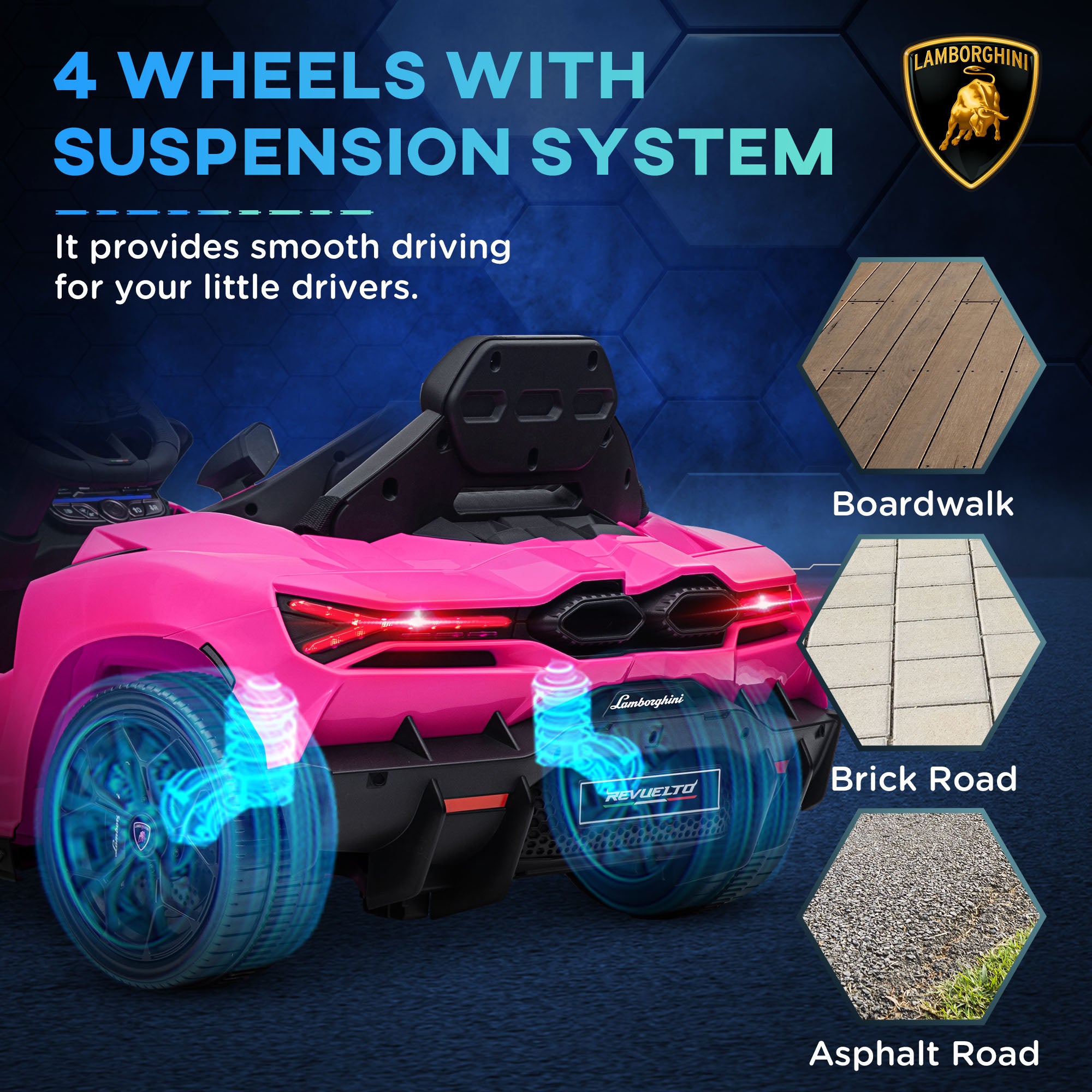 Lamborghini Revuelto Licensed 12V Ride on Car w/ Butterfly Doors, Transport Wheels, Suspension, Remote Control, Pink