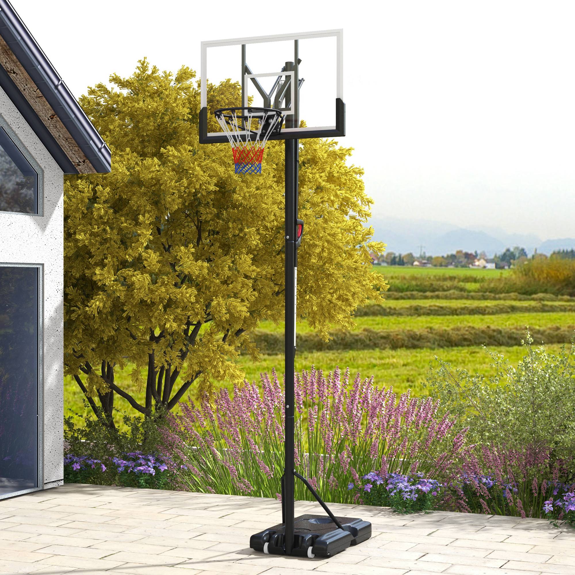 Six-Level Height Adjustable Freestanding Basketball Hoop and Stand with Wheels, 2.35-3.05m