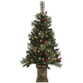 1.2m Artificial Christmas Tree with 100 Warm White LED Lights, Red Berries & Pine Cones, 8 Modes - Green