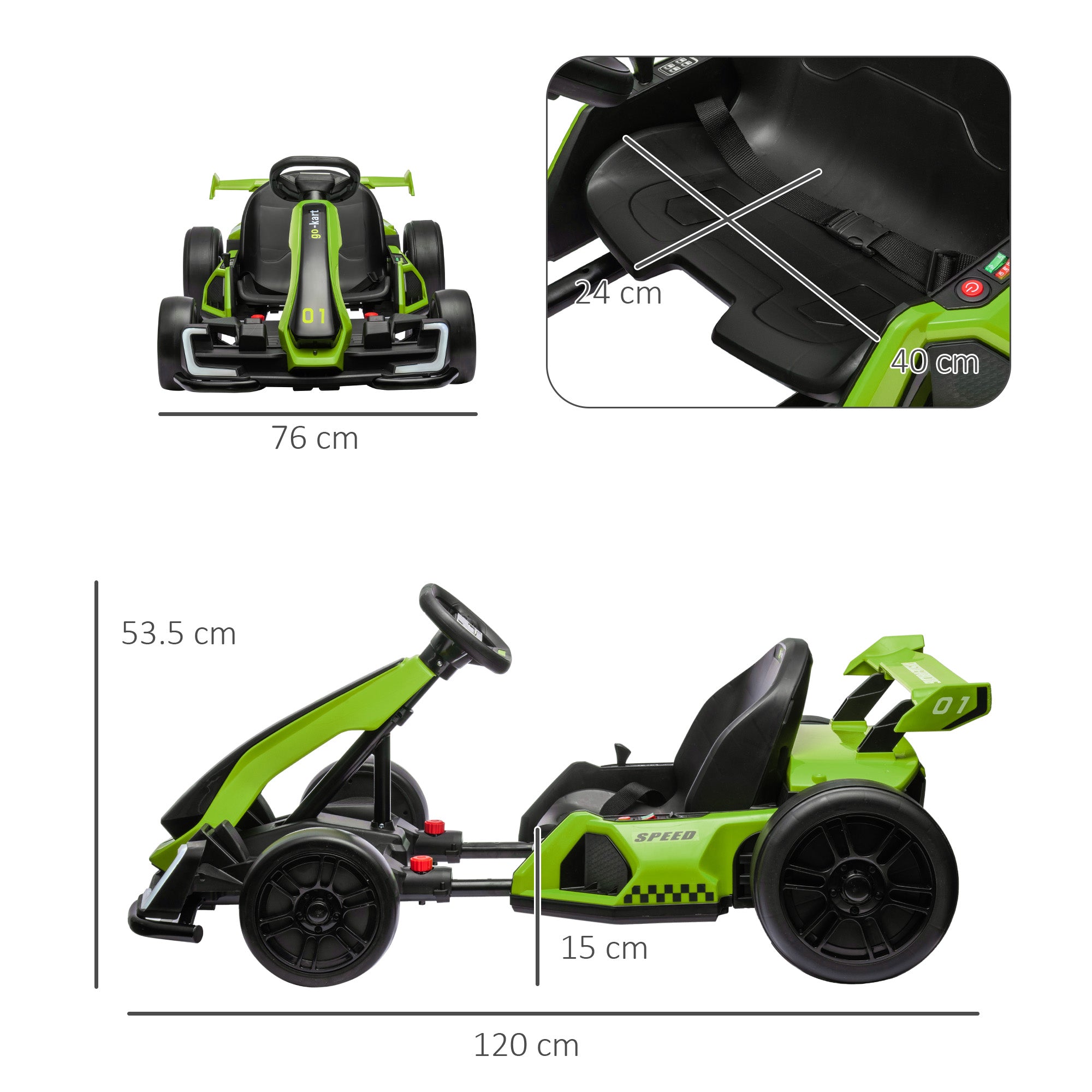 24V Electric Go Kart for Kids with Adjustable Seat for 6-12 Years, Green