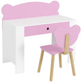 Kids Desk and Chair Set with Drawer for Drawing, Reading, Bear Theme Children Furniture for Bedroom, Daycare, Pink