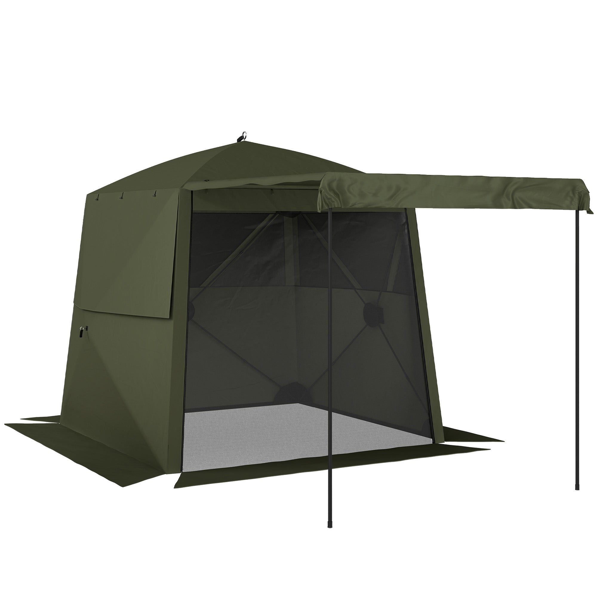 Pop Up Gazebo Waterproof Instant Shelter with Awning Mesh Windows for Camping Patio 2 x 2 m, Army Green