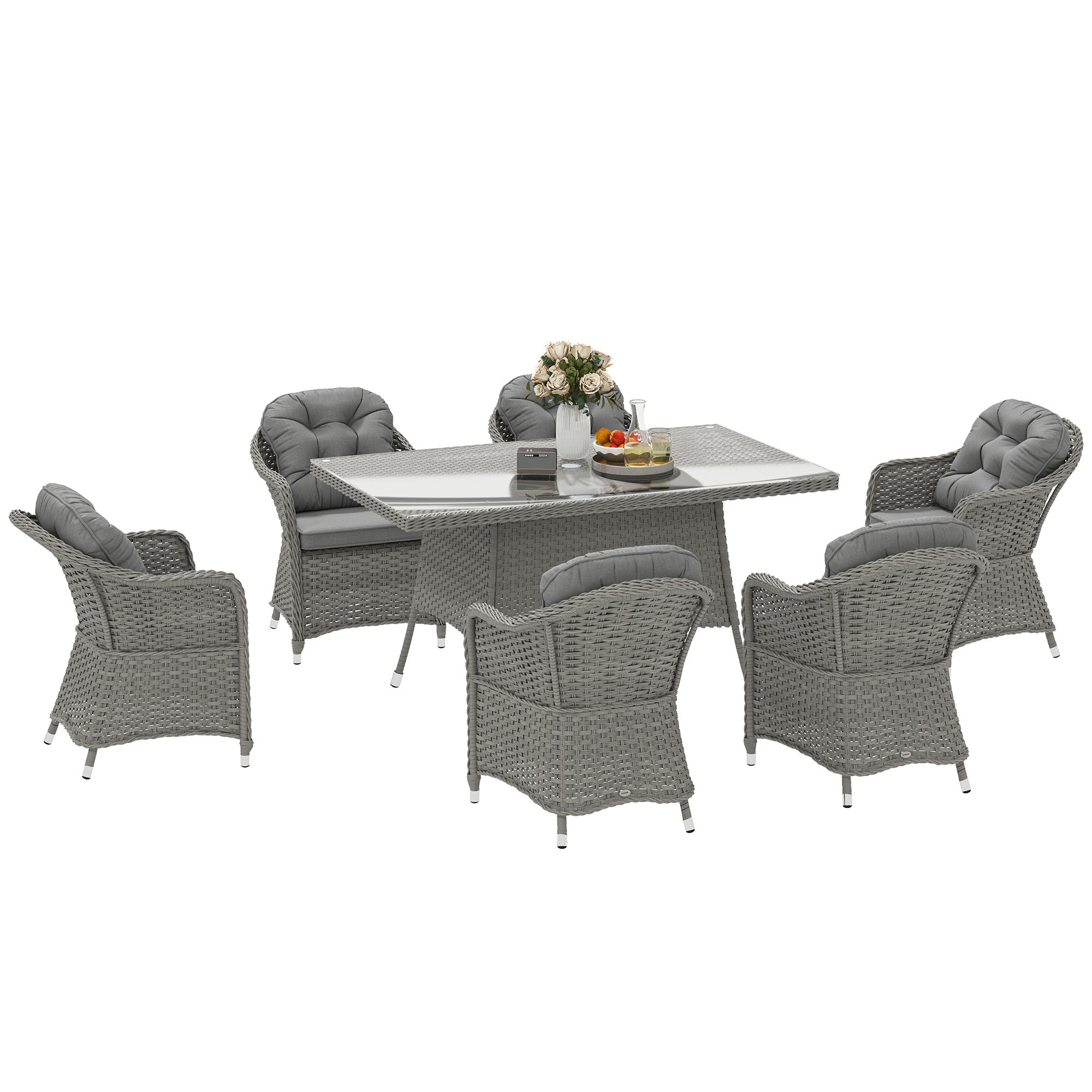 Seven-Piece Rattan Dining Set - Light Grey