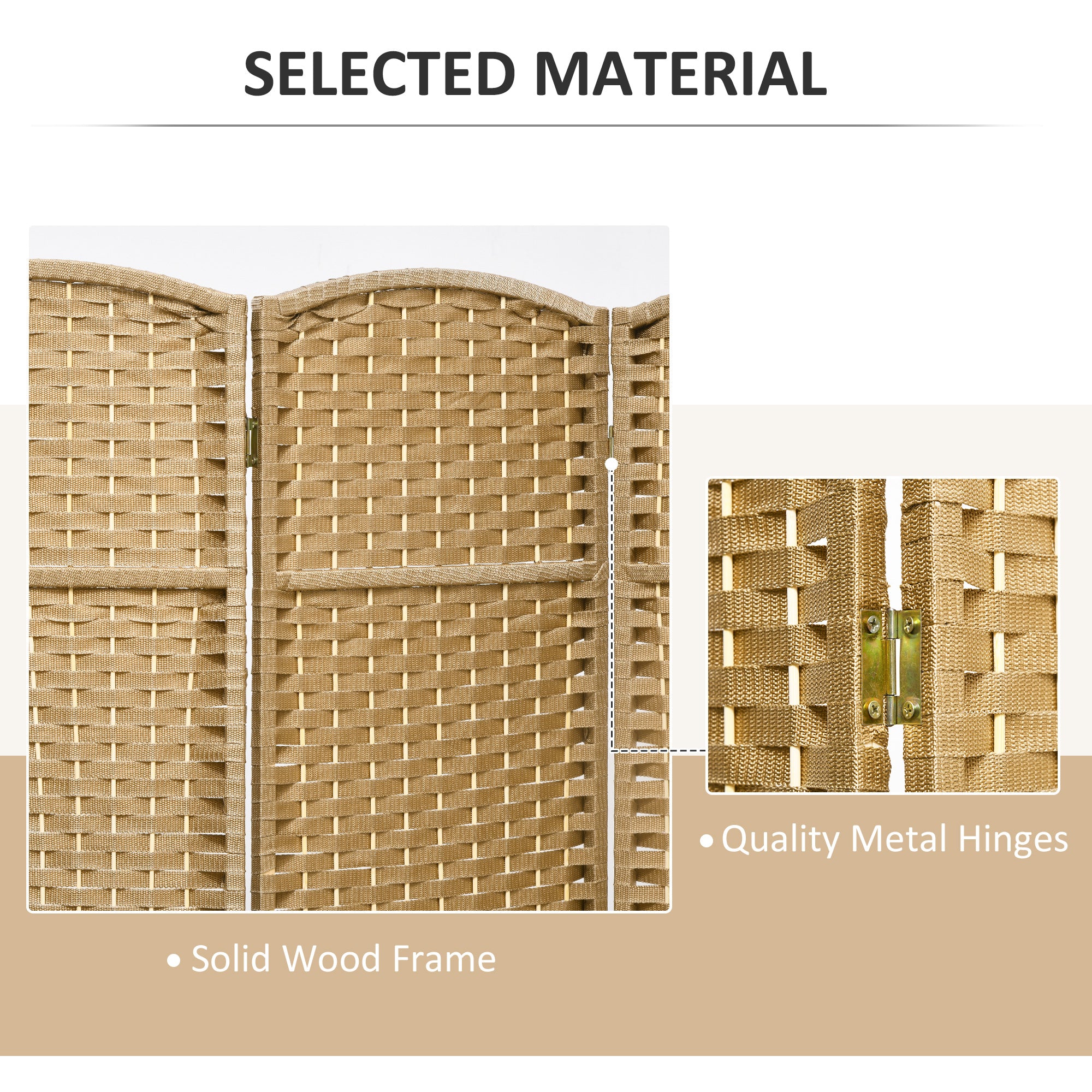 6 Panel Folding Room Divider 240x170cm Privacy Screen for Living Room Bedroom Office - Natural