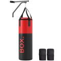 Unfilled Punching Bag Set with Gloves, Hand Wraps, Bracket & 360° Swivel Hook - Black and Red