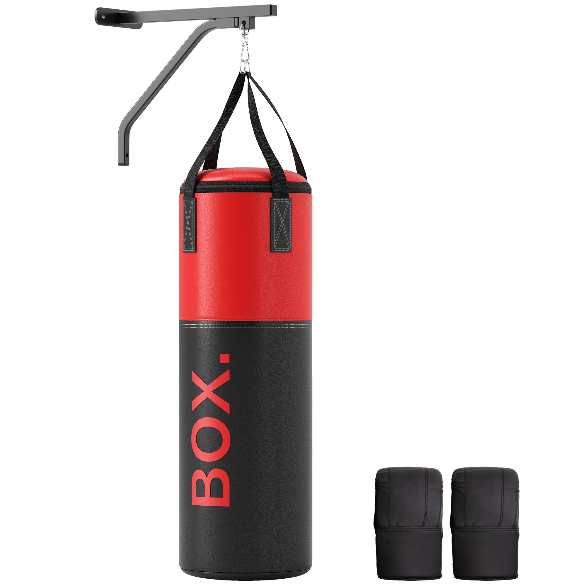 Unfilled Punching Bag Set with Boxing Bag Bracket, Boxing Gloves, Hand Wraps and 360° Swivel Hook