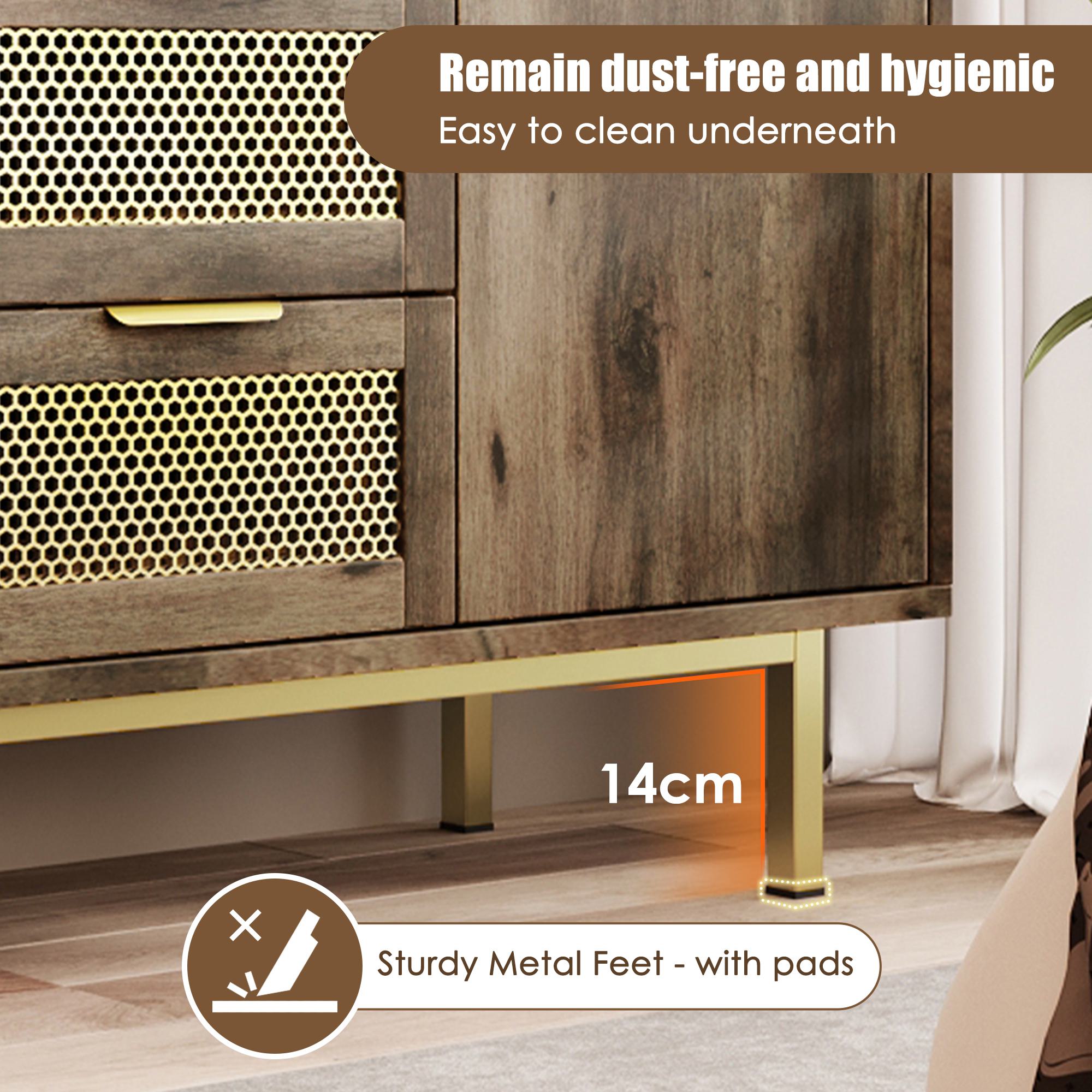 Sideboard Cabinet Dresser with 3 Drawers and 2 Doors, Metal Handles, Multipurpose Storage Cabinet for Hallway, 120L x 40W x 76H cm, Dark Brown