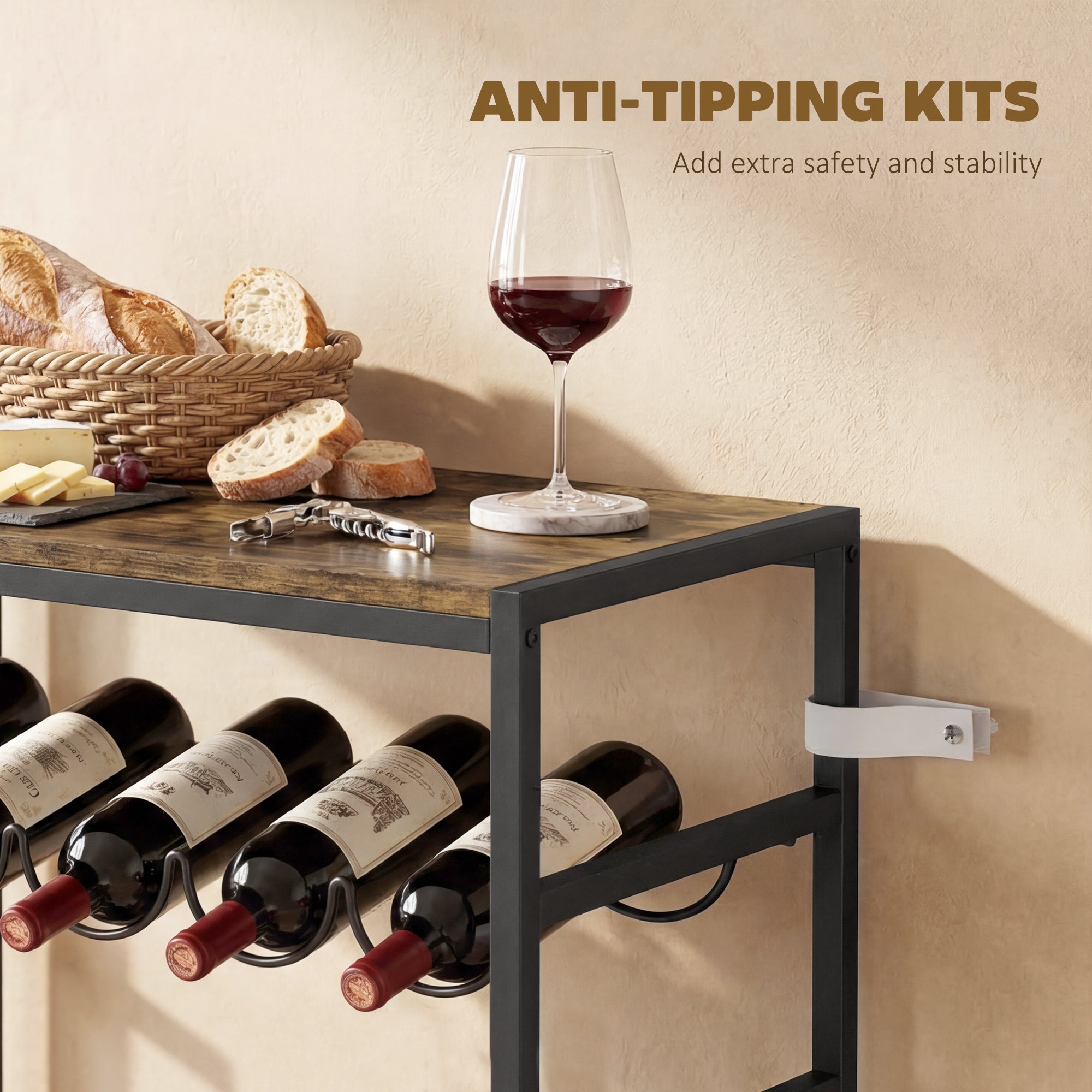 30 Bottles Wine Rack, 6 Tier Free Standing Wine Storage Holder with Wood Effect Tabletop, Rustic Brown
