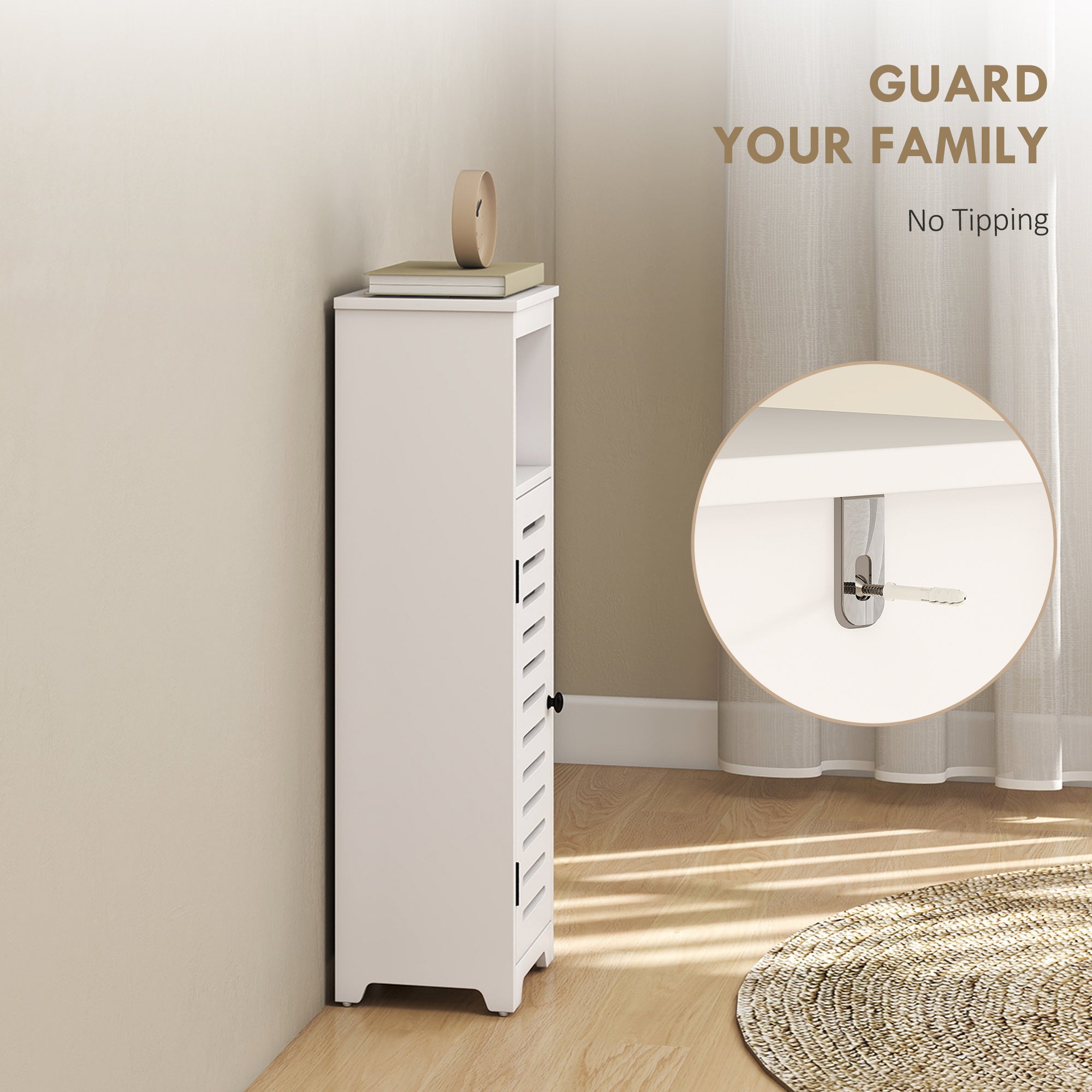 Bathroom Floor Cabinet, Bathroom Storage Unit with Louvered Door, Open Shelf, Adjustable Shelf, White, 22 x 20 x 75 cm
