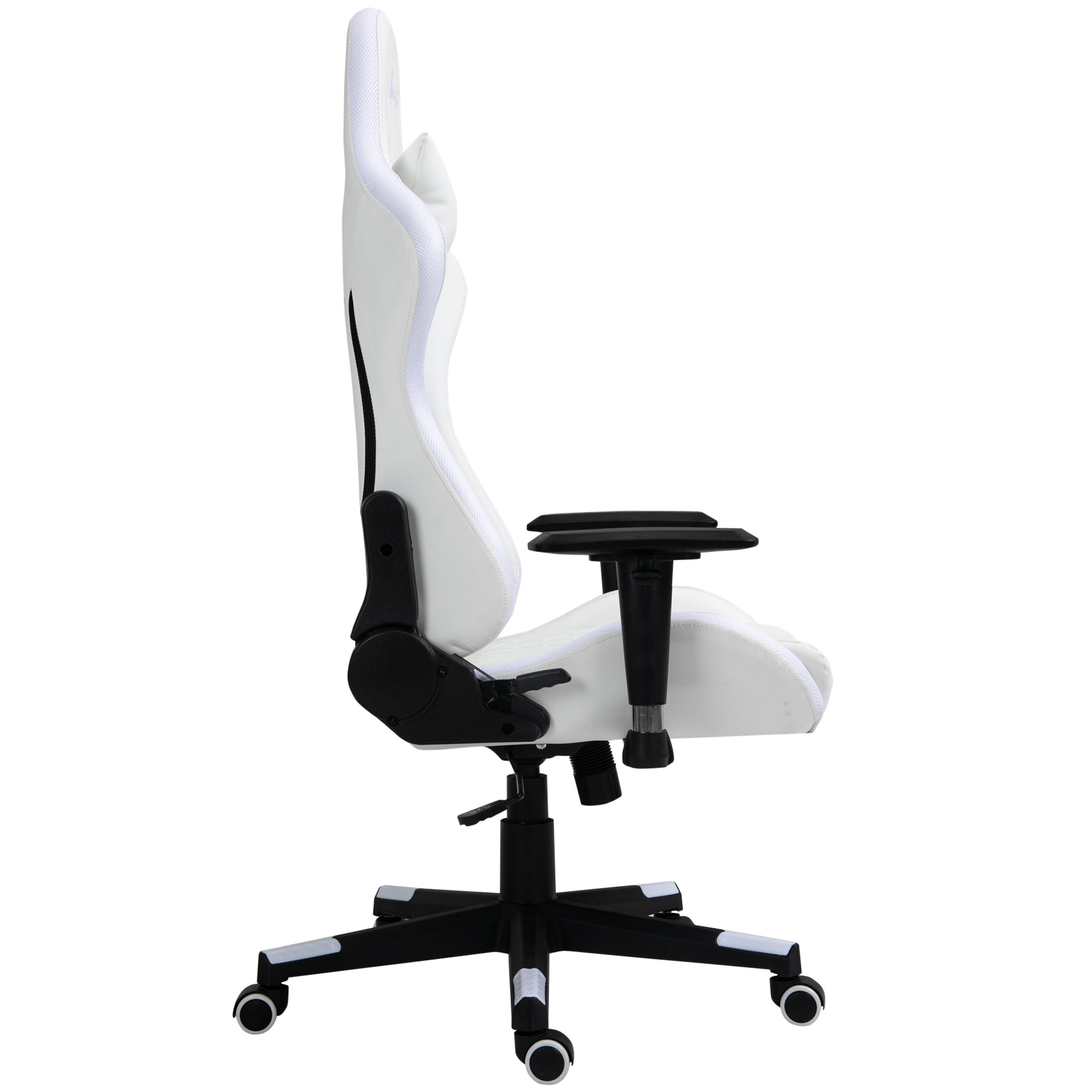 Gaming Chair with RGB LED Light, 2D Arm, Lumbar Support, Height Adjustable Swivel Office Computer Recliner, Racing Gamer Desk Chair for Home, White