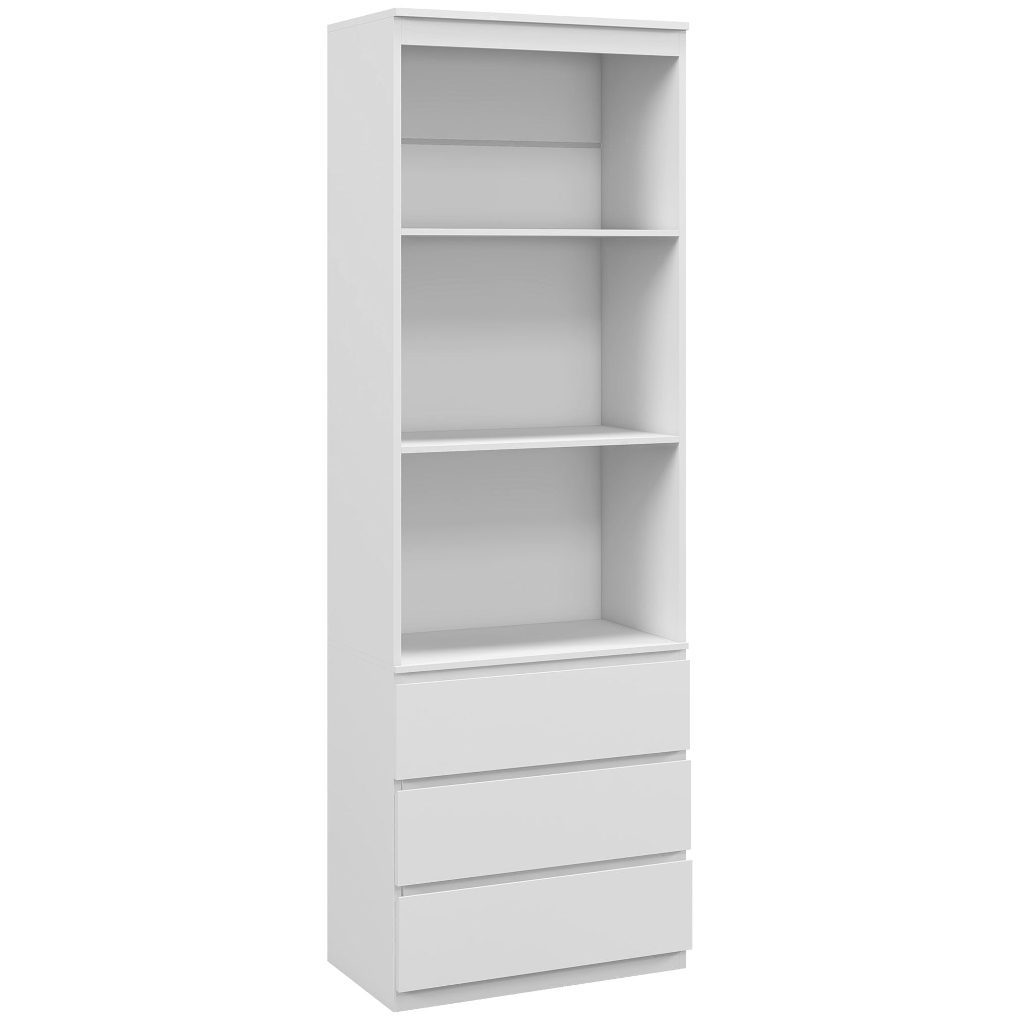 180cm Tall Bookcase, with Shelves and Drawers - White